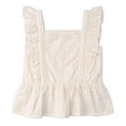 Organic Eyelet Flutter Top And Shorts Set - Ivory Eyelet - Makemake Organics