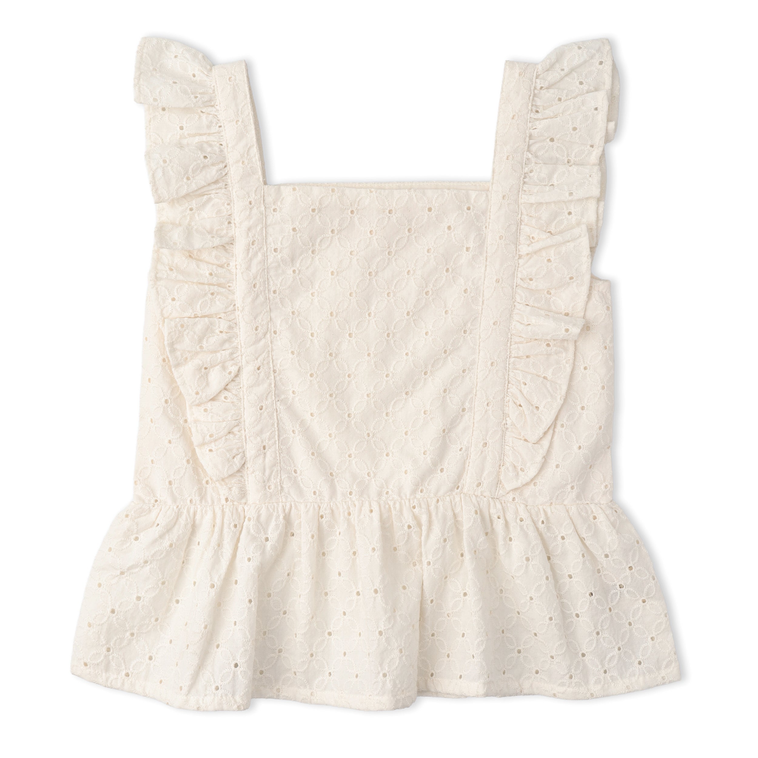 Organic Eyelet Flutter Top And Shorts Set - Ivory Eyelet - Makemake Organics
