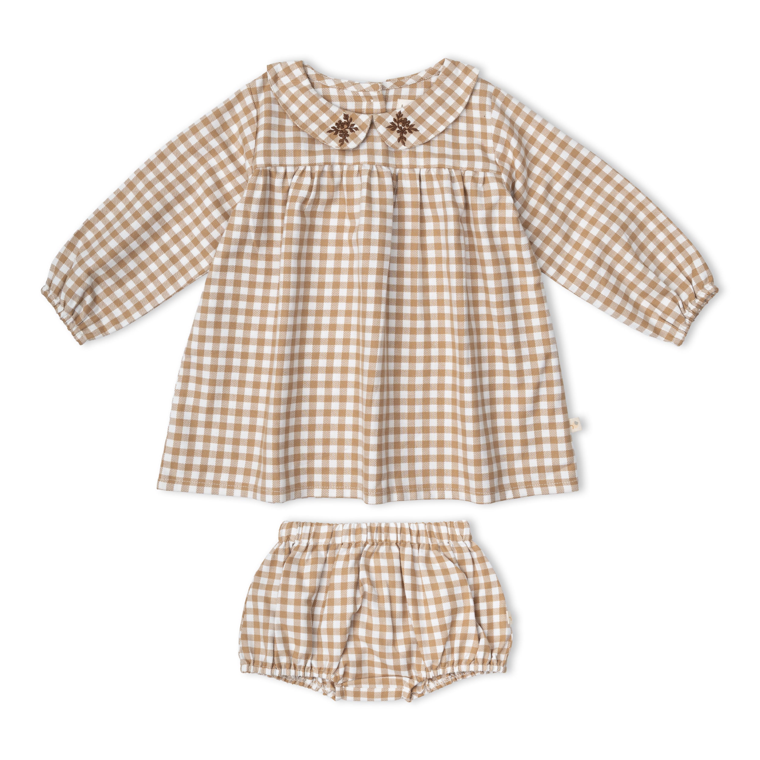 Organic Peter Pan Collar Dress - Oat Gingham