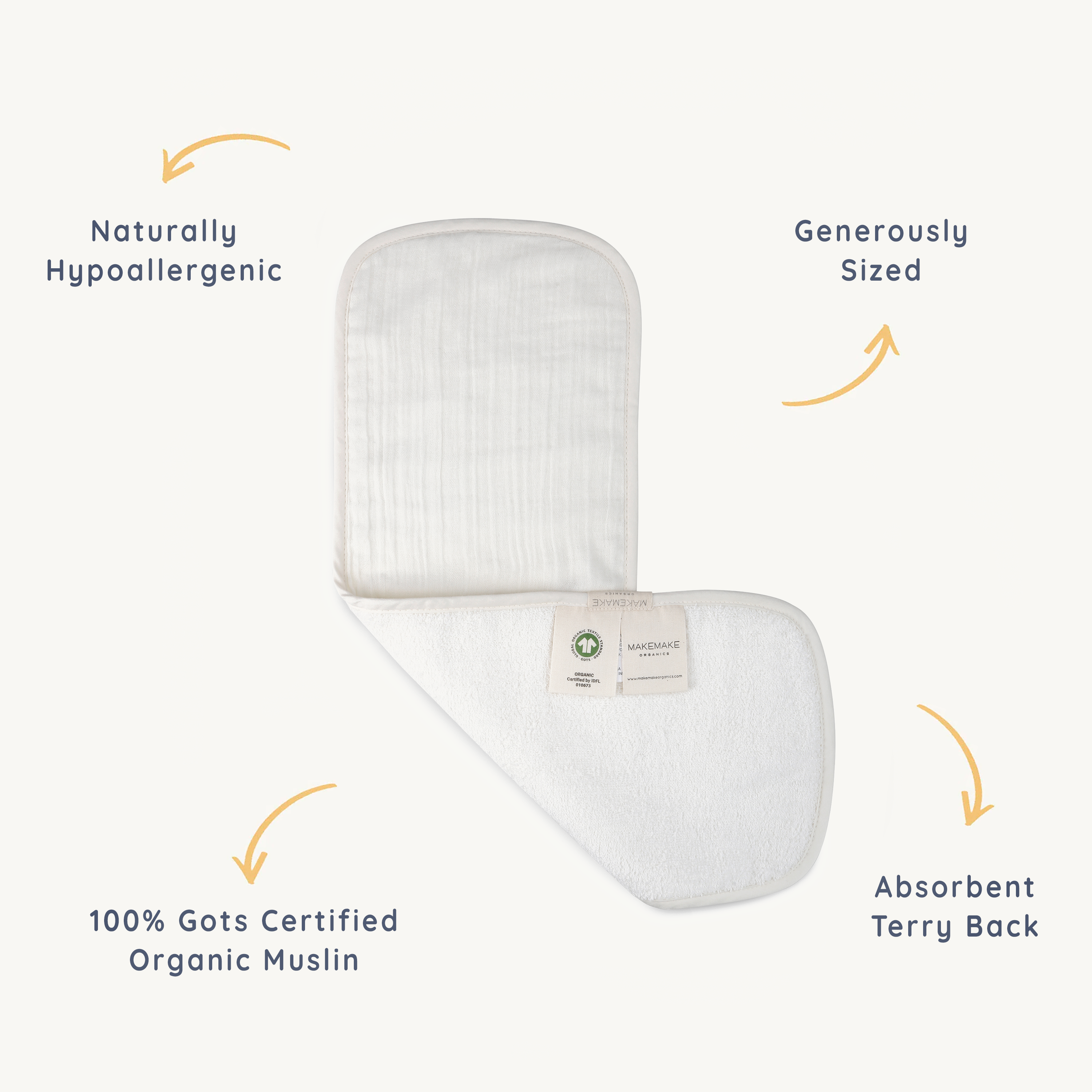Organic Burp Cloth Muslin - Ivory & Taupe - Makemake Organics
