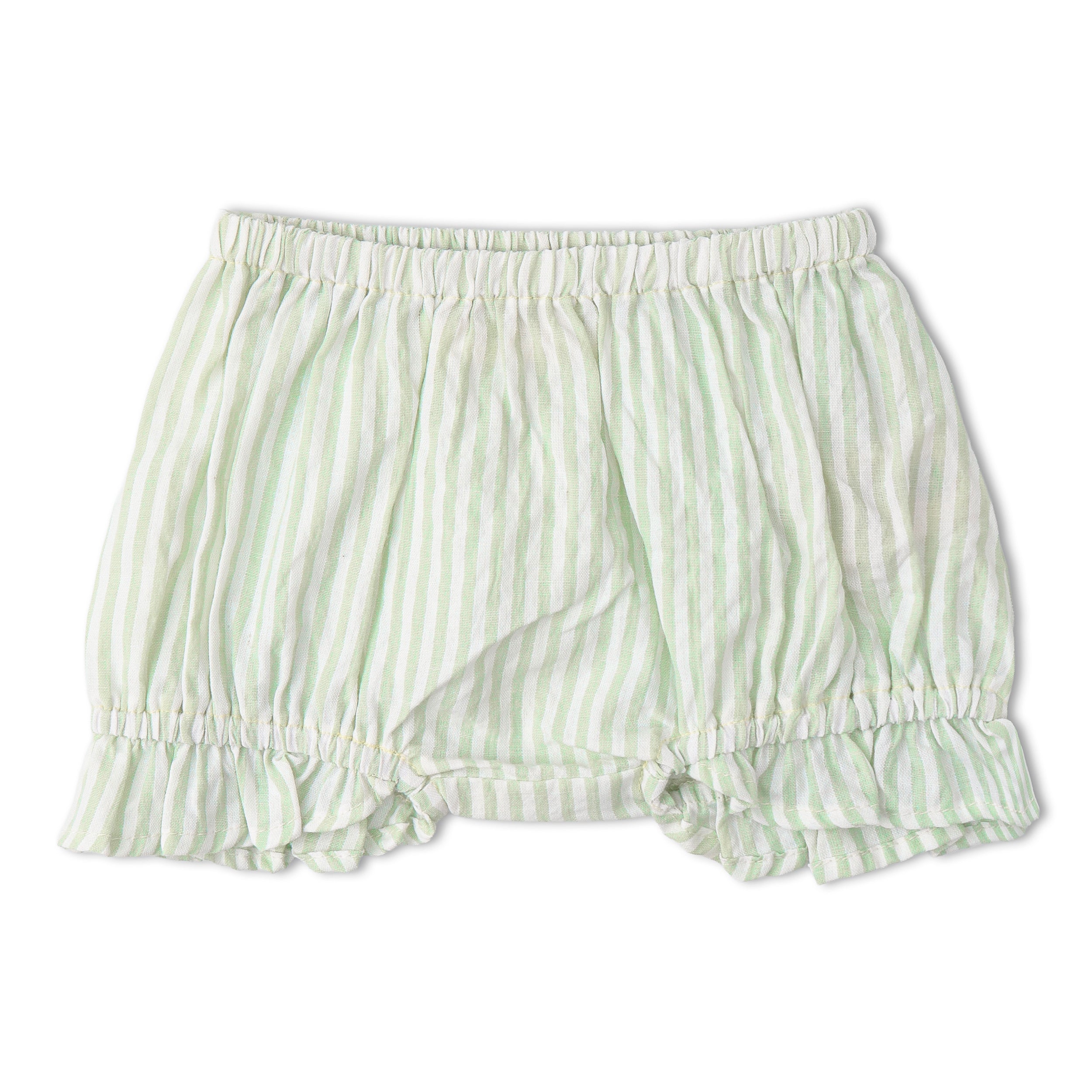 Organic Smocked Top And Bloomer Set - Basil Stripes - Makemake Organics