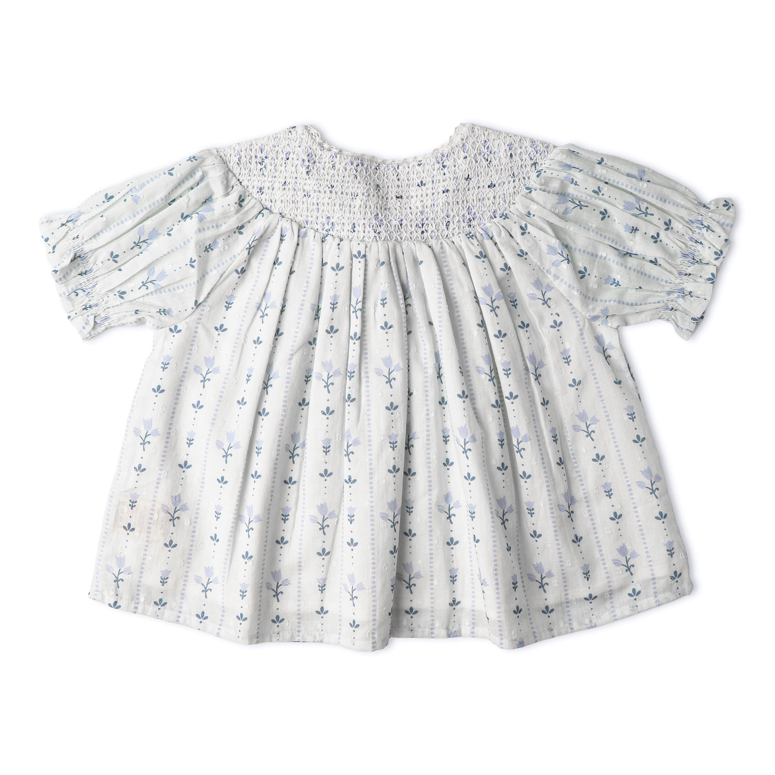 Organic Smocked Top & Shorts Set - Blue Vines - Makemake Organics