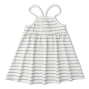 Organic Tie-Back Strap Dress - Fog Stripes - Makemake Organics