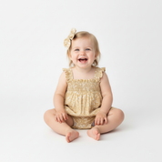Organic Ruffle Sleeve Bubble Romper - Yellow Blossom - Makemake Organics