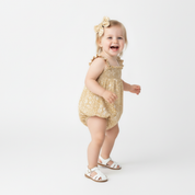 Organic Ruffle Sleeve Bubble Romper - Yellow Blossom - Makemake Organics