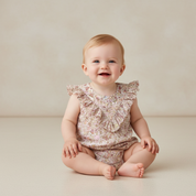 Organic Sleeveless Ruffle Bubble Romper - Pastel Bloom - Makemake Organics