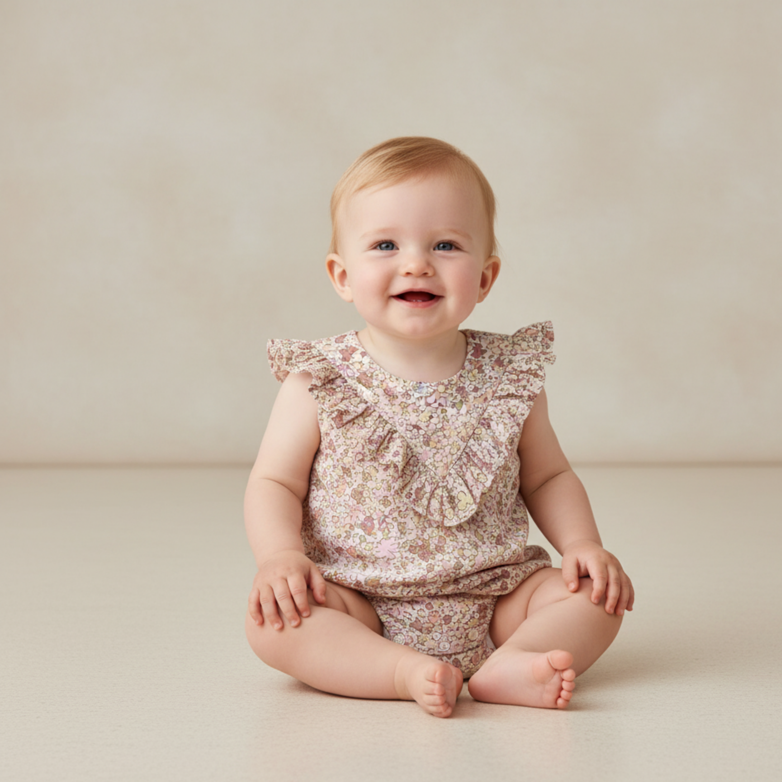 Organic Sleeveless Ruffle Bubble Romper - Pastel Bloom - Makemake Organics