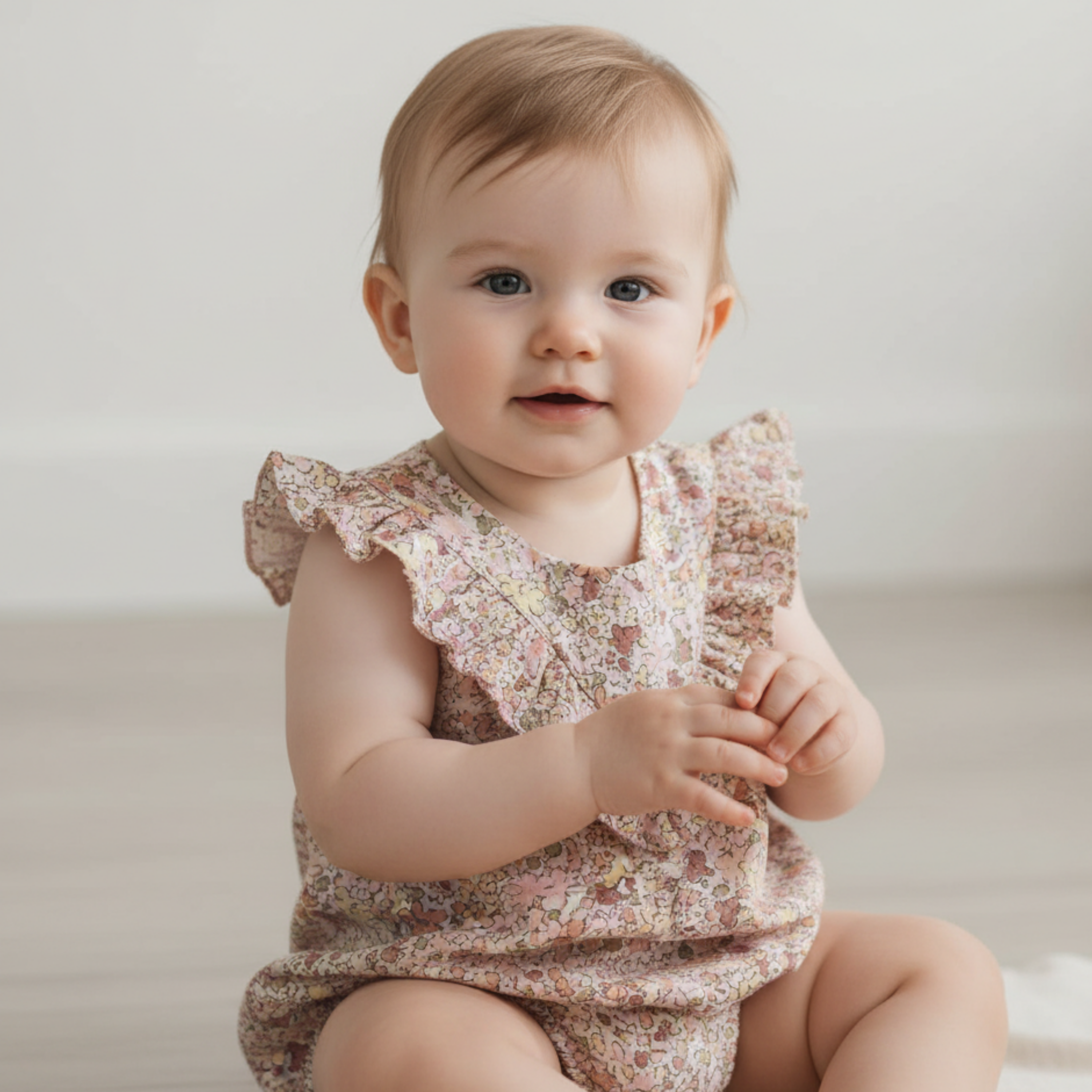 Organic Sleeveless Ruffle Bubble Romper - Pastel Bloom - Makemake Organics