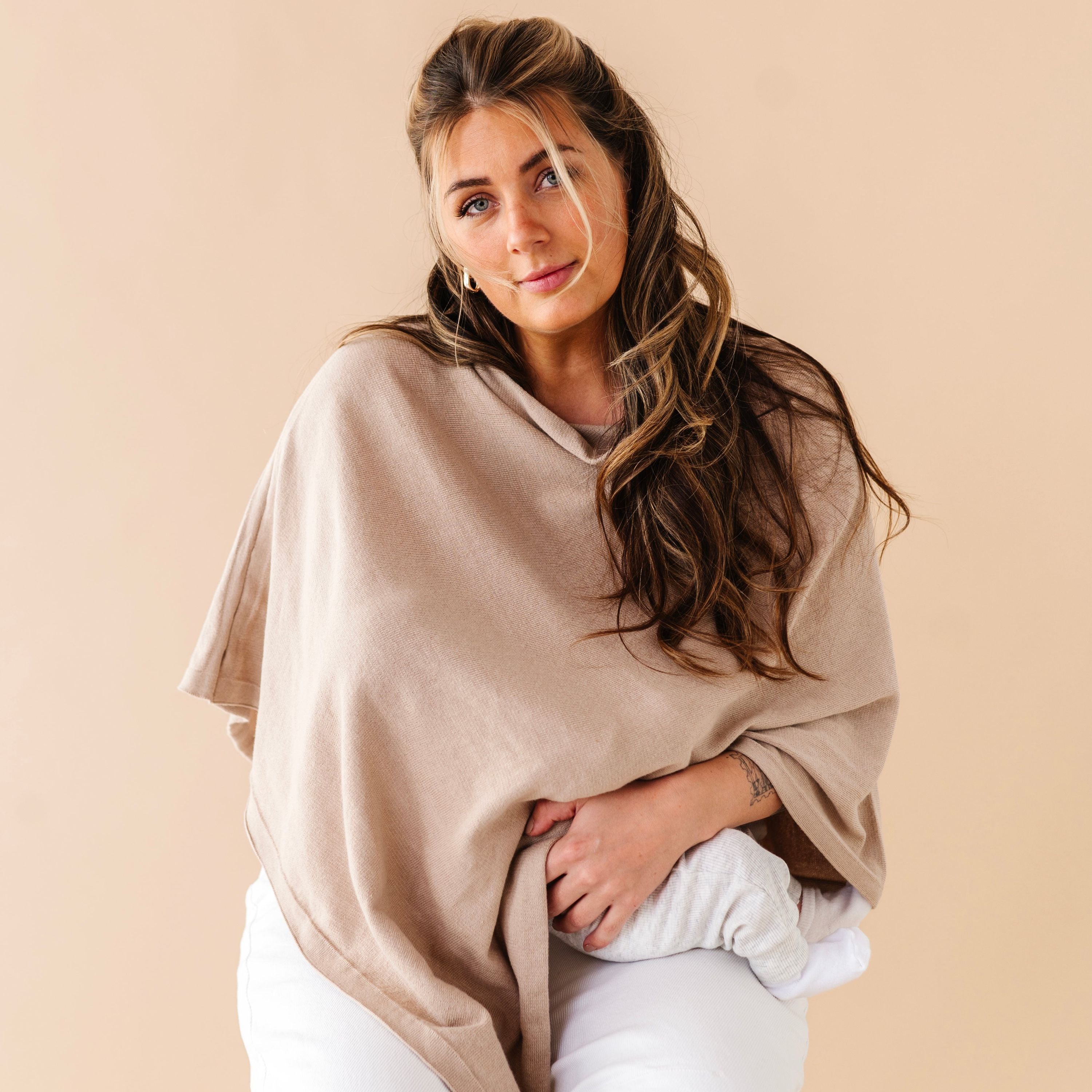 Organic Nursing Shawl Cover - Sand - Makemake Organics