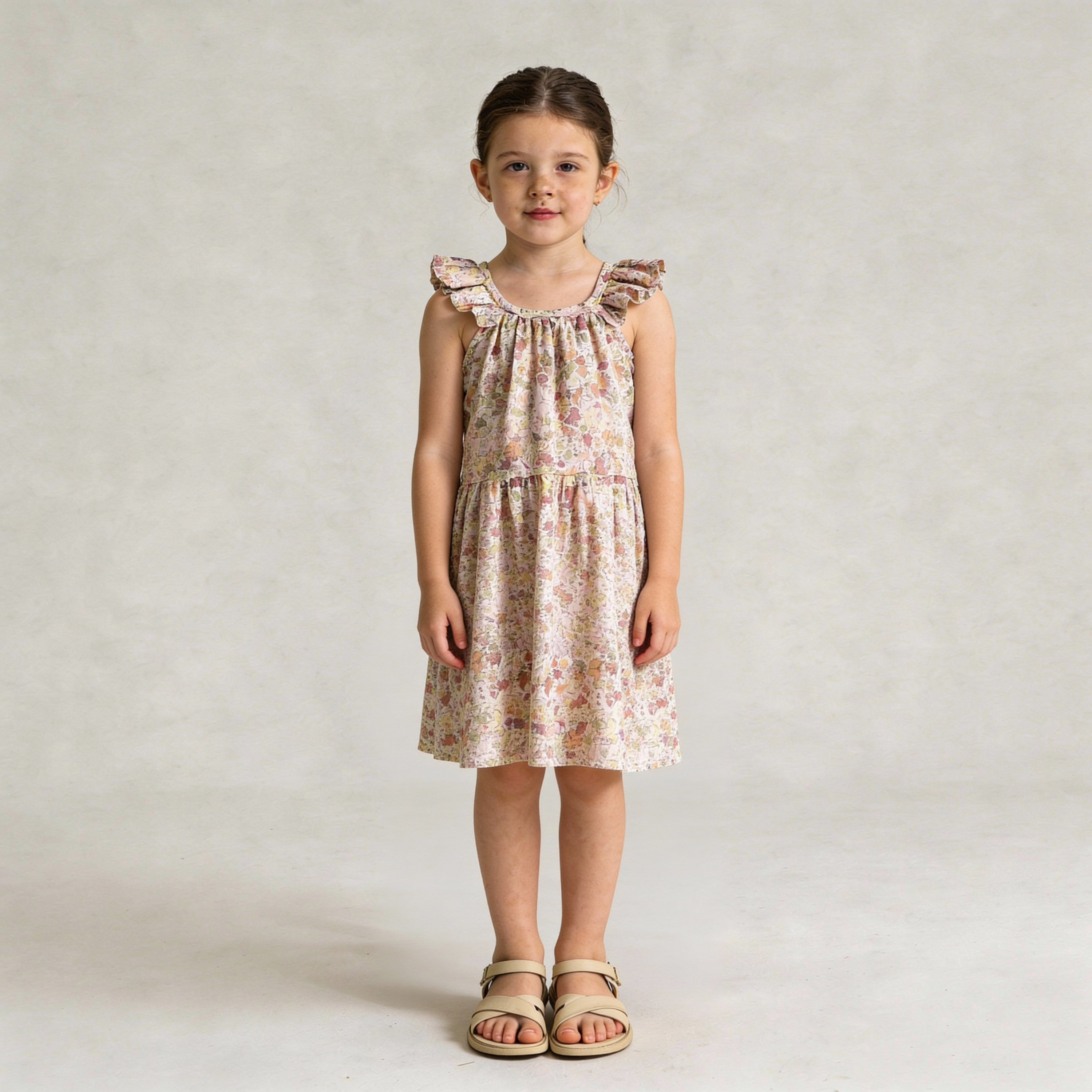 Organic Ruffle Tiered Dress - Pastel Bloom - Makemake Organics