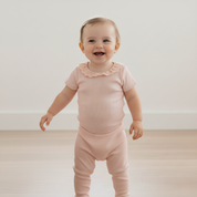 Organic Lace Collar Onesie & Tights Set - Blush - Makemake Organics