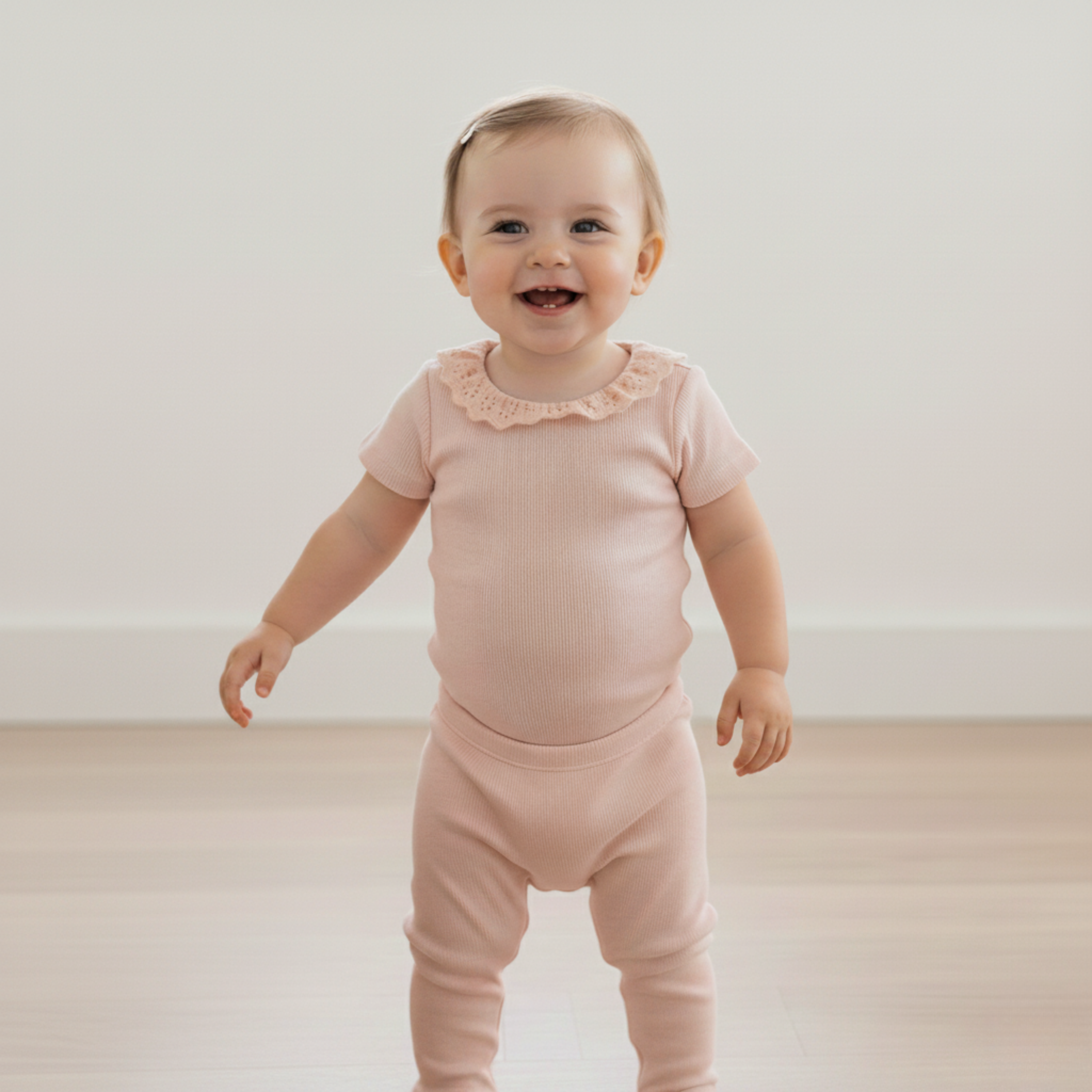 Organic Lace Collar Onesie & Tights Set - Blush - Makemake Organics