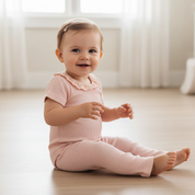Organic Lace Collar Onesie & Tights Set - Blush - Makemake Organics