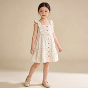 Organic Flutter Buttoned Tiered Dress - Spring Weave - Makemake Organics