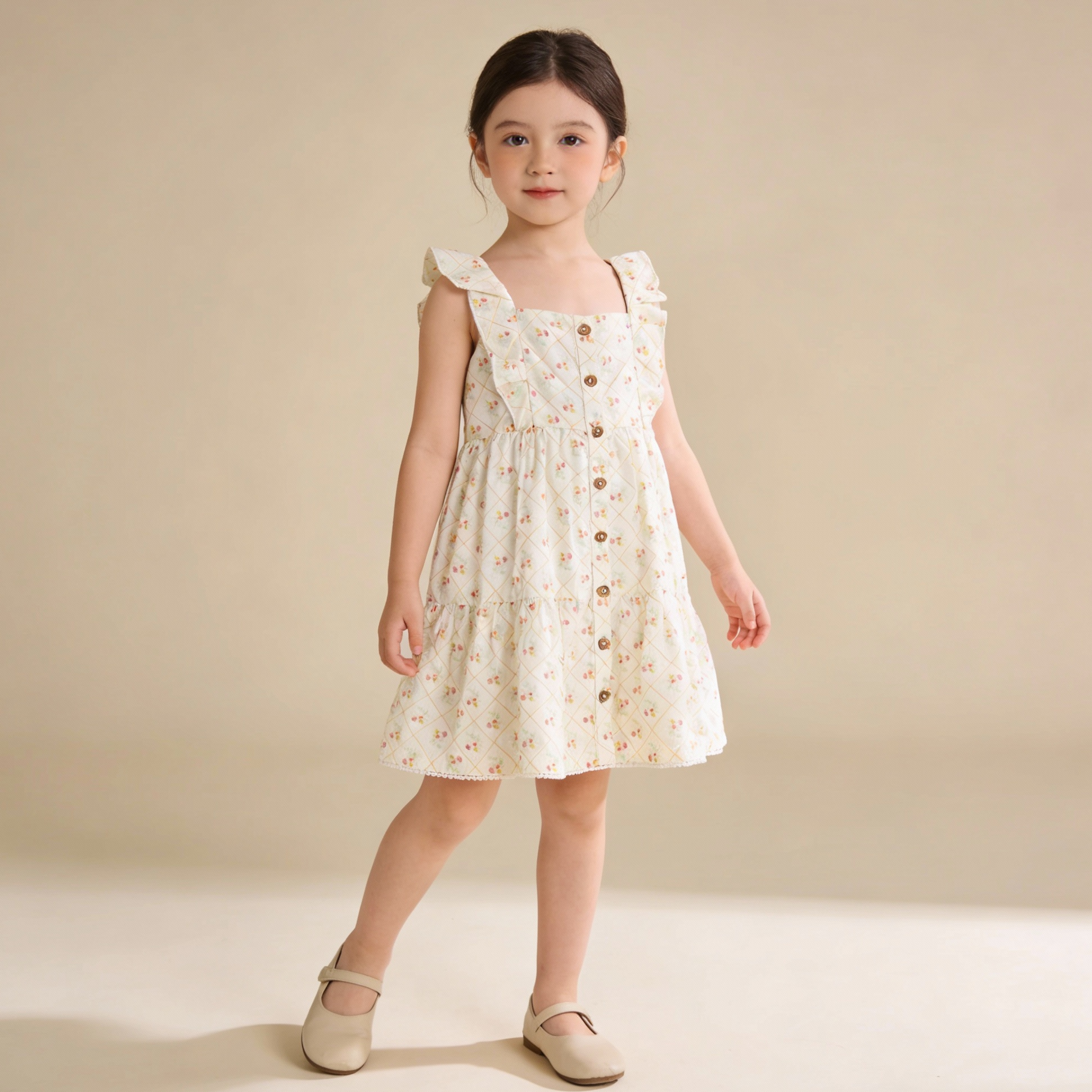 Organic Flutter Buttoned Tiered Dress - Spring Weave - Makemake Organics