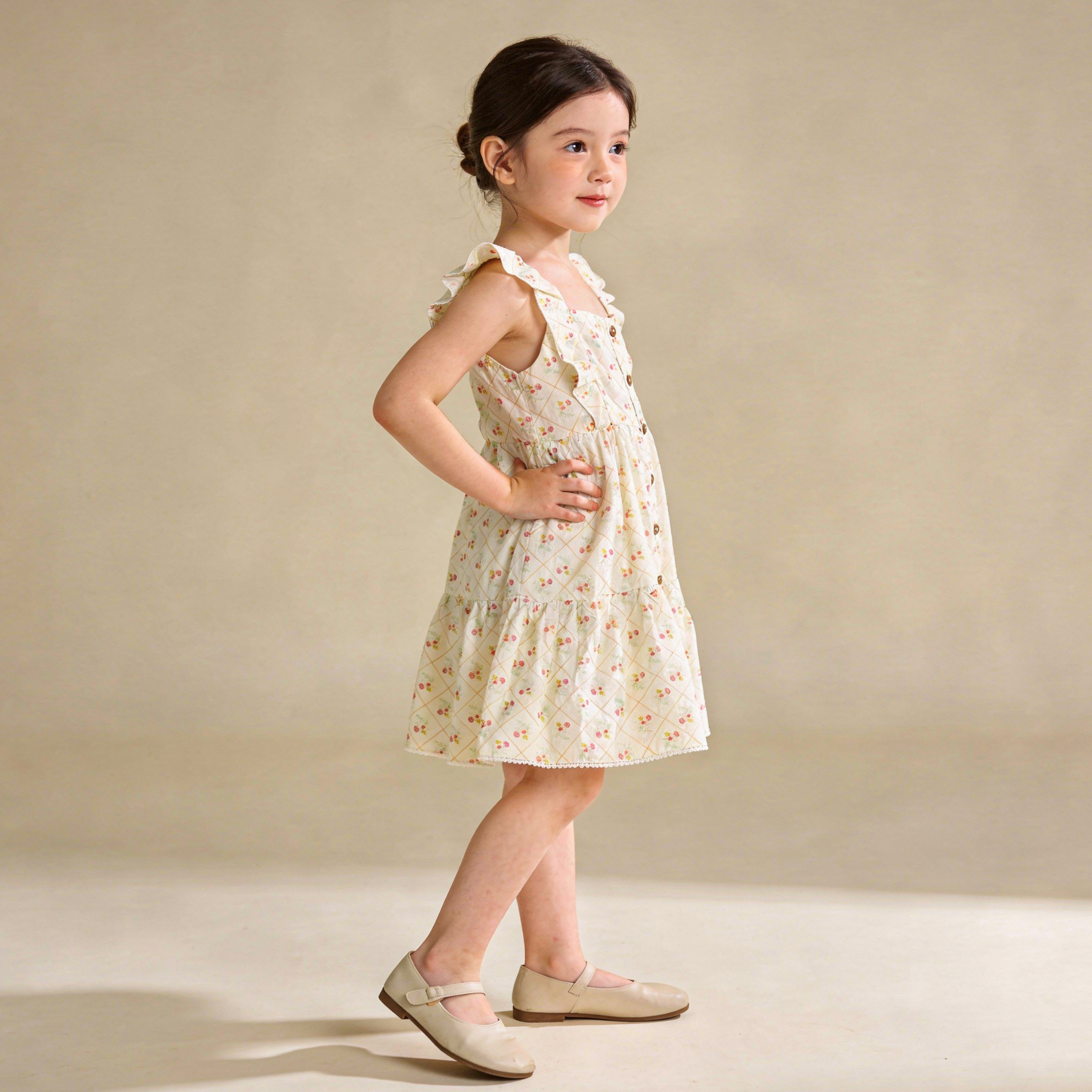 Organic Flutter Buttoned Tiered Dress - Spring Weave - Makemake Organics