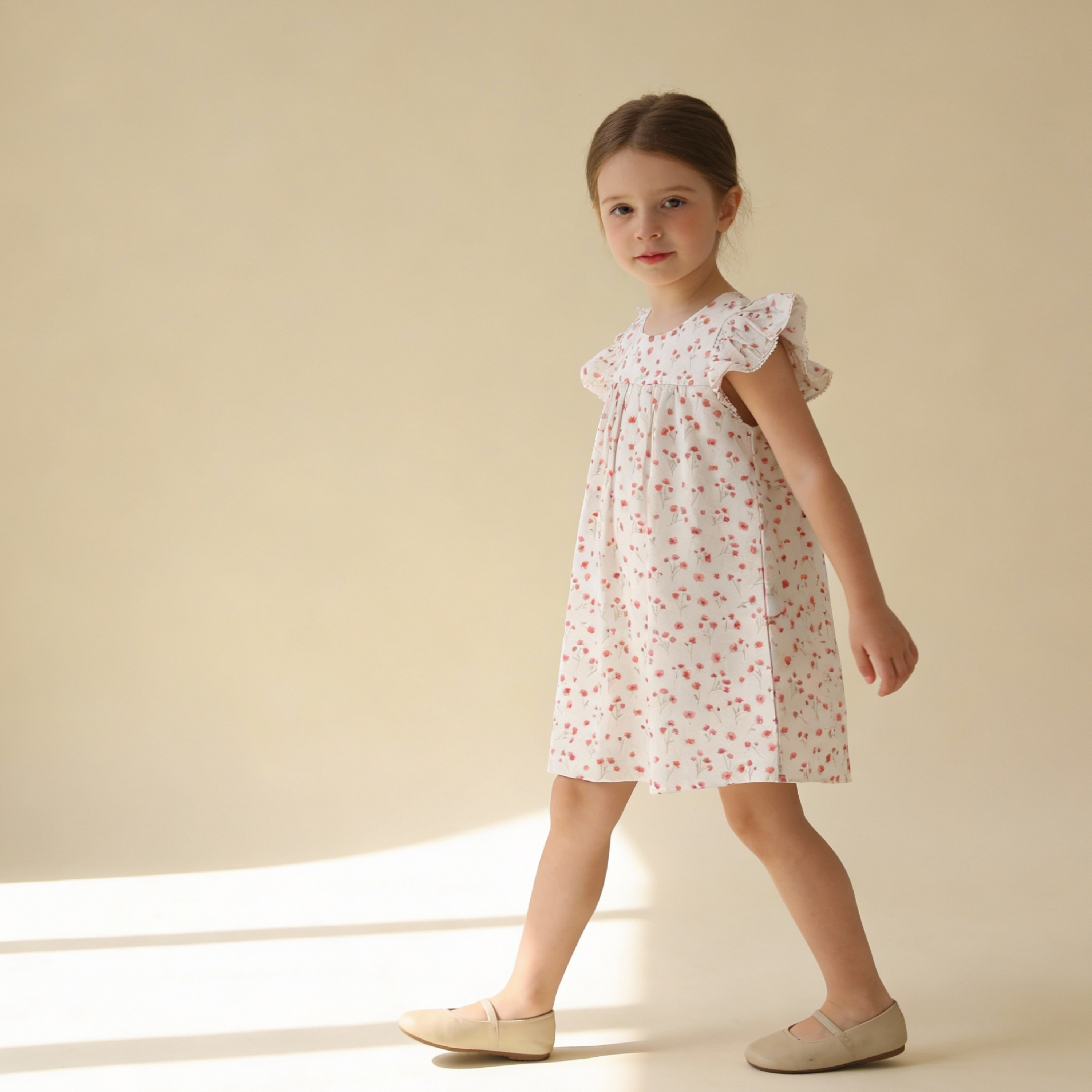 Organic Short Sleeve Flutter Dress - Pink  Bloom - Makemake Organics