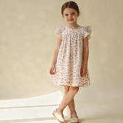 Organic Short Sleeve Flutter Dress - Pink  Bloom - Makemake Organics