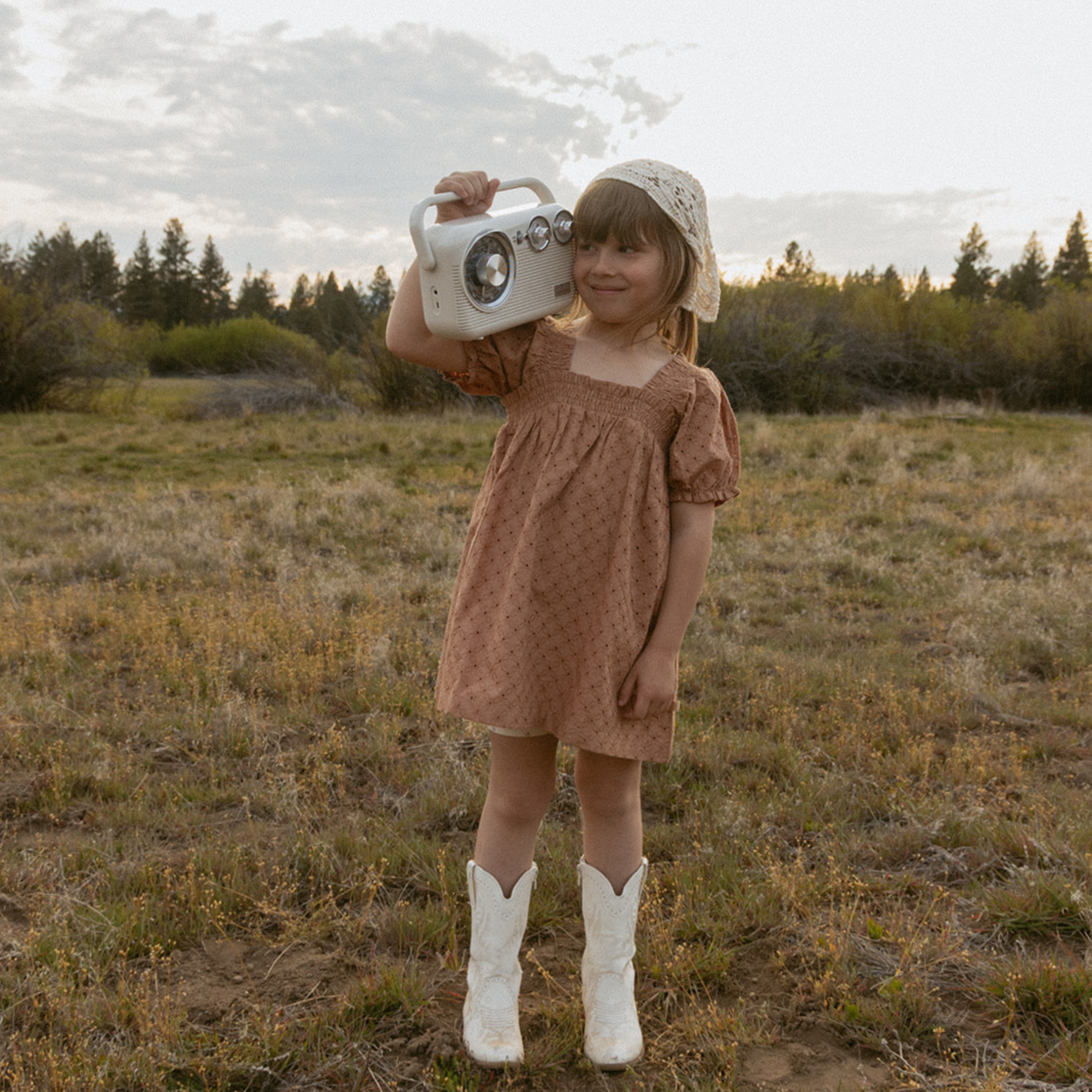 Organic Eyelet Bubble Sleeve Dress - Clay Eyelet - Makemake Organics