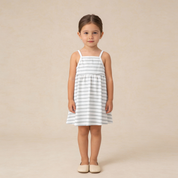 Organic Tie-Back Strap Dress - Fog Stripes - Makemake Organics