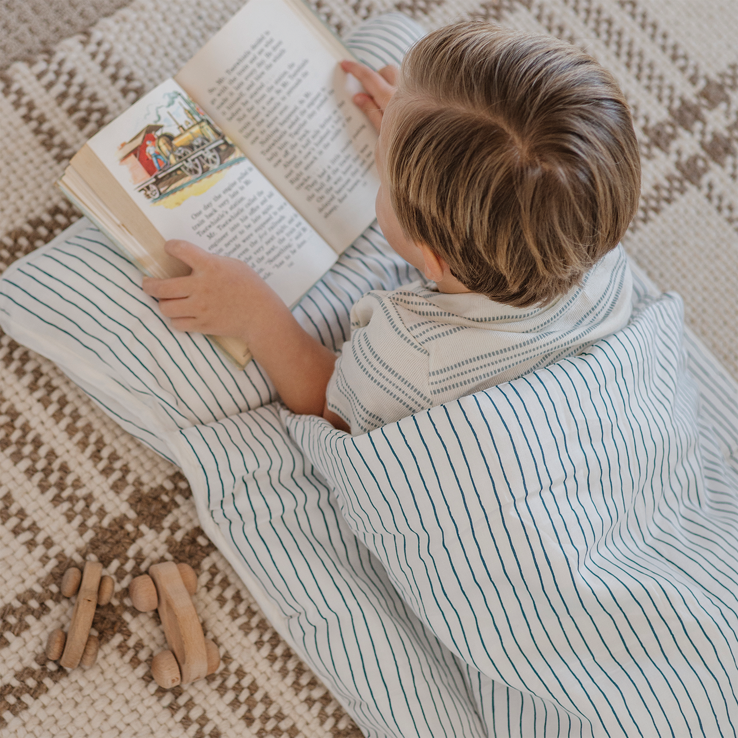 Organic Cozy Comfort Nap Mat - Navy Stripes - Makemake Organics