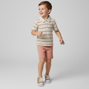 Organic Collar Tee & Shorts Set - Terra Stripes - Makemake Organics