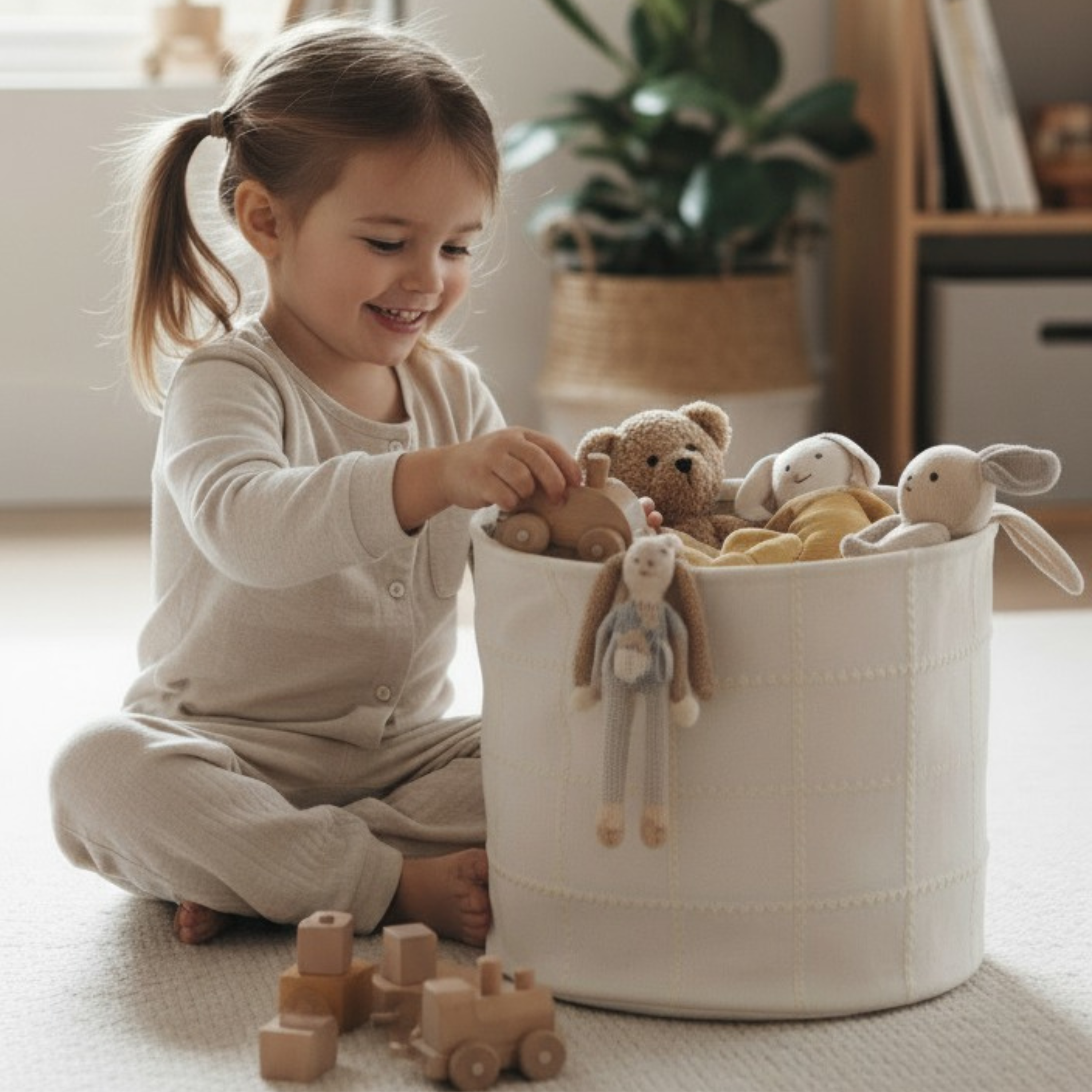 Handmade Canvas Storage Basket Mesh Lace -Oat - Makemake Organics
