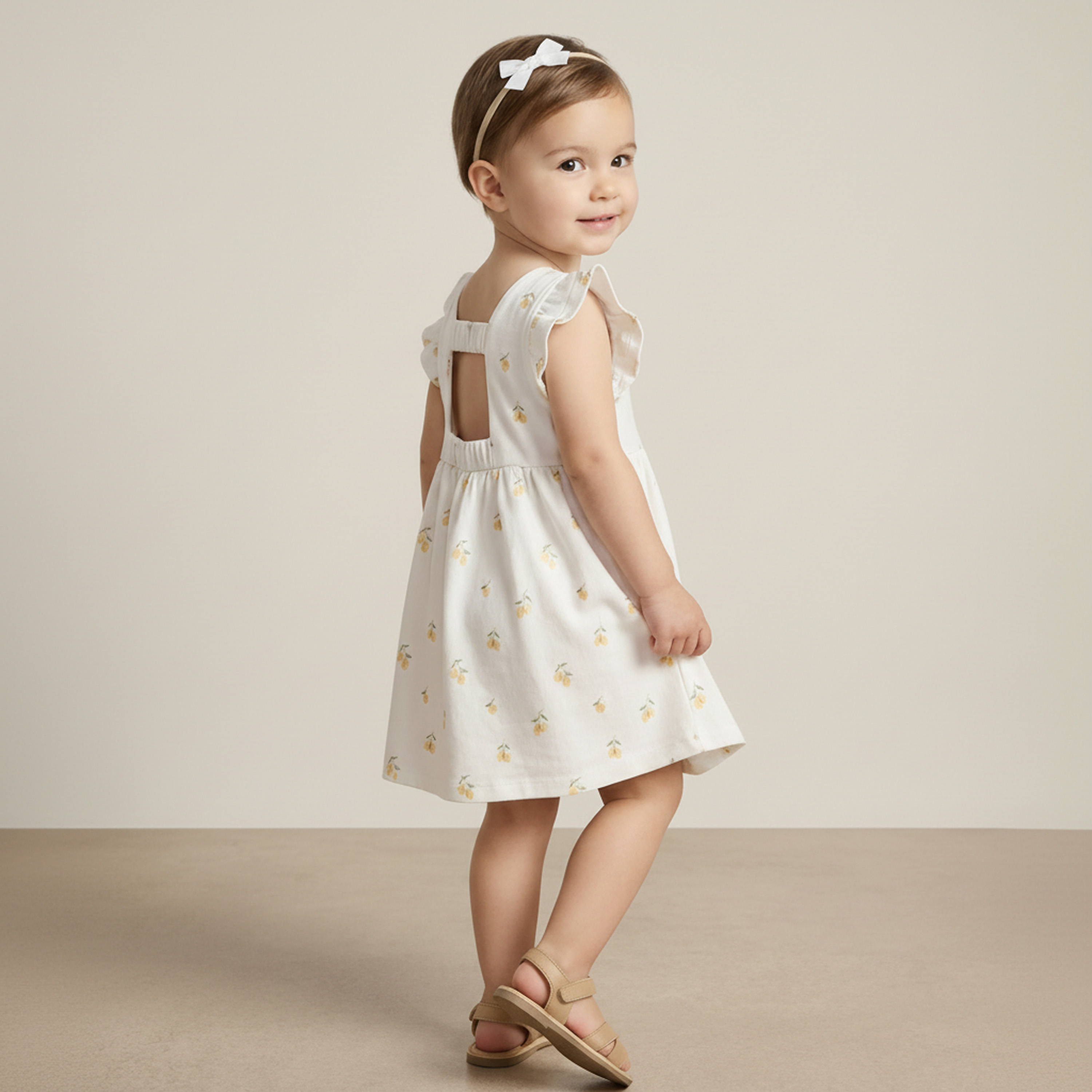 Organic Cutout Back Dress - Lemons - Makemake Organics