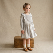 Organic Long Sleeve Ruffle Dress - Harlequin - Makemake Organics