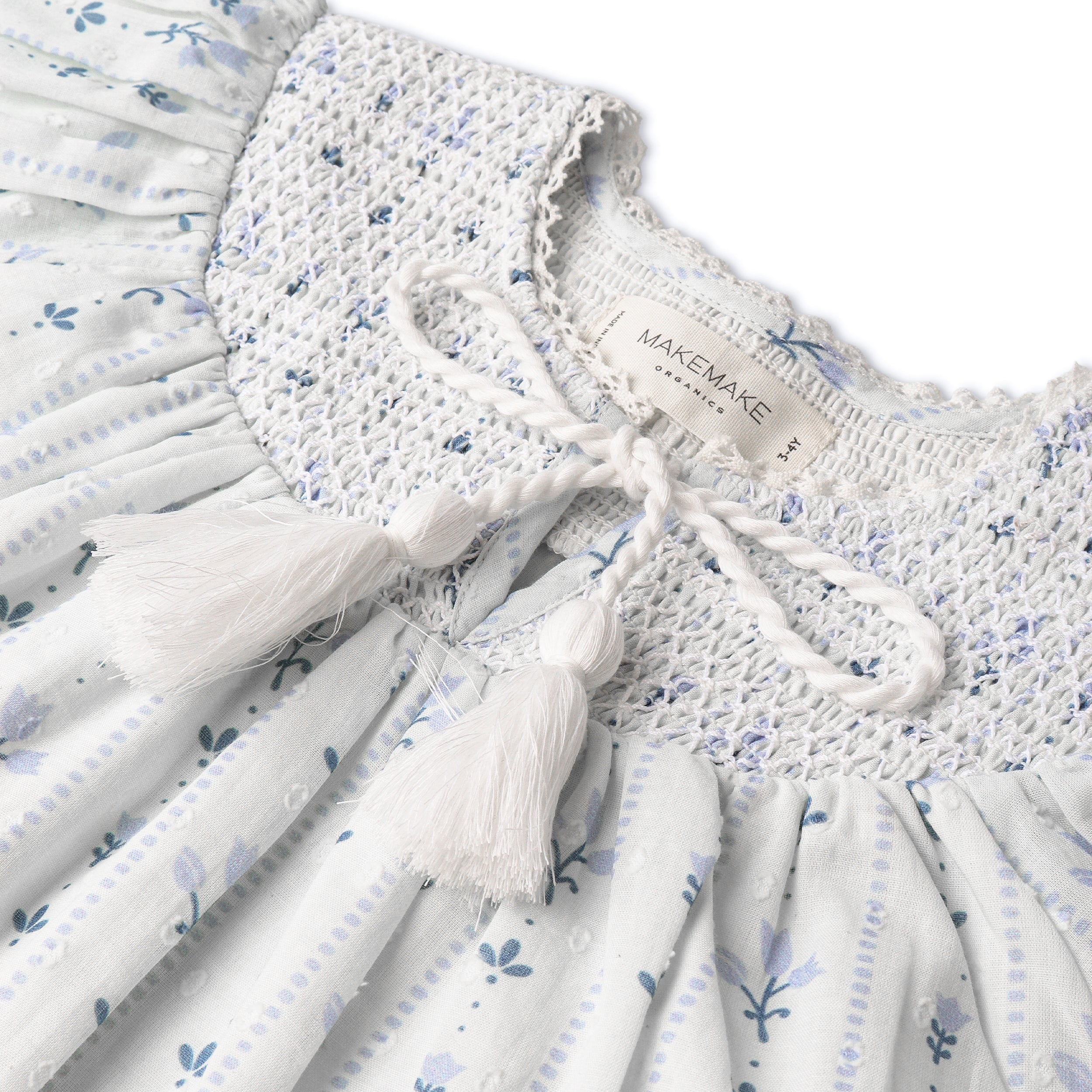 Organic Smocked Top & Shorts Set - Blue Vines - Makemake Organics