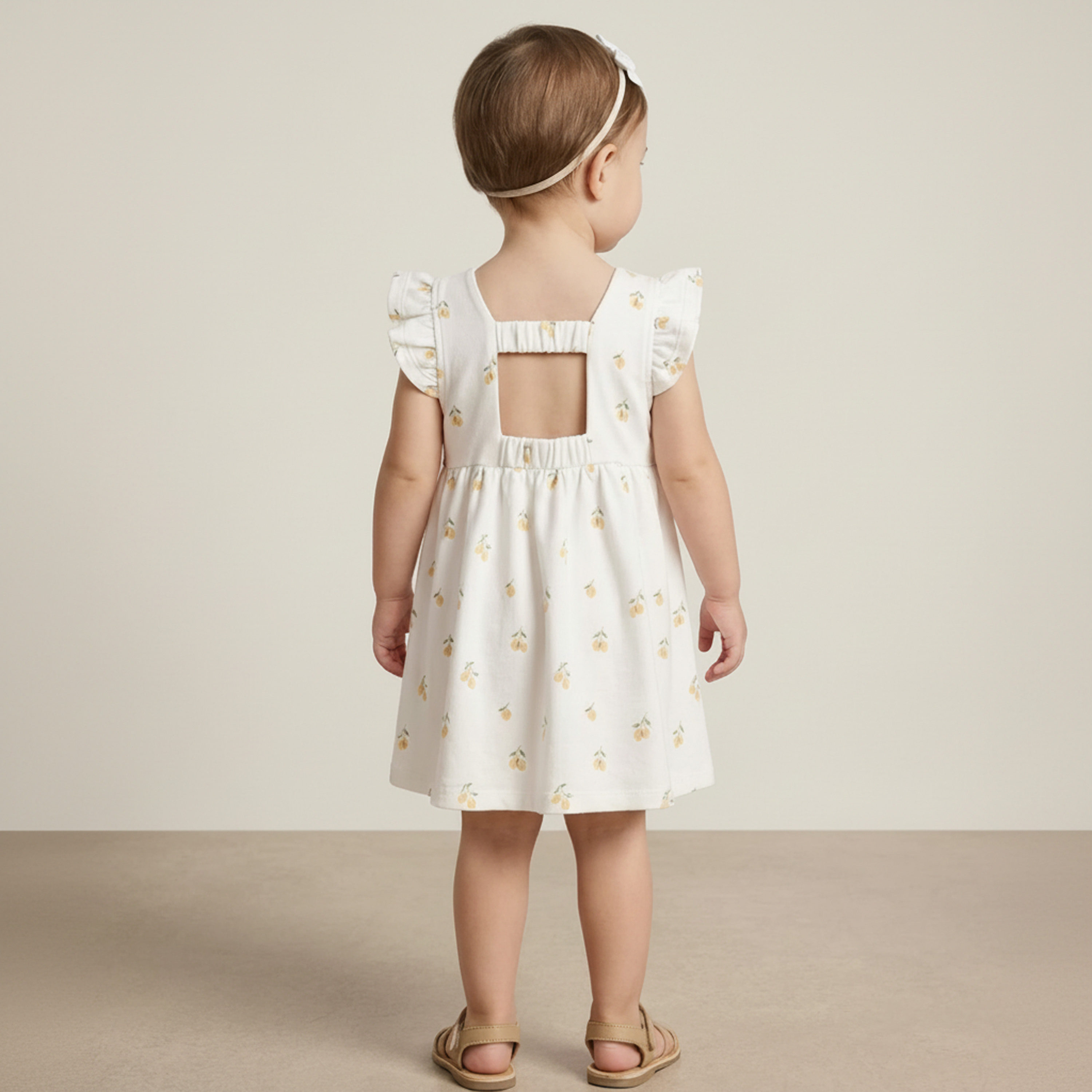 Organic Cutout Back Dress - Lemons - Makemake Organics