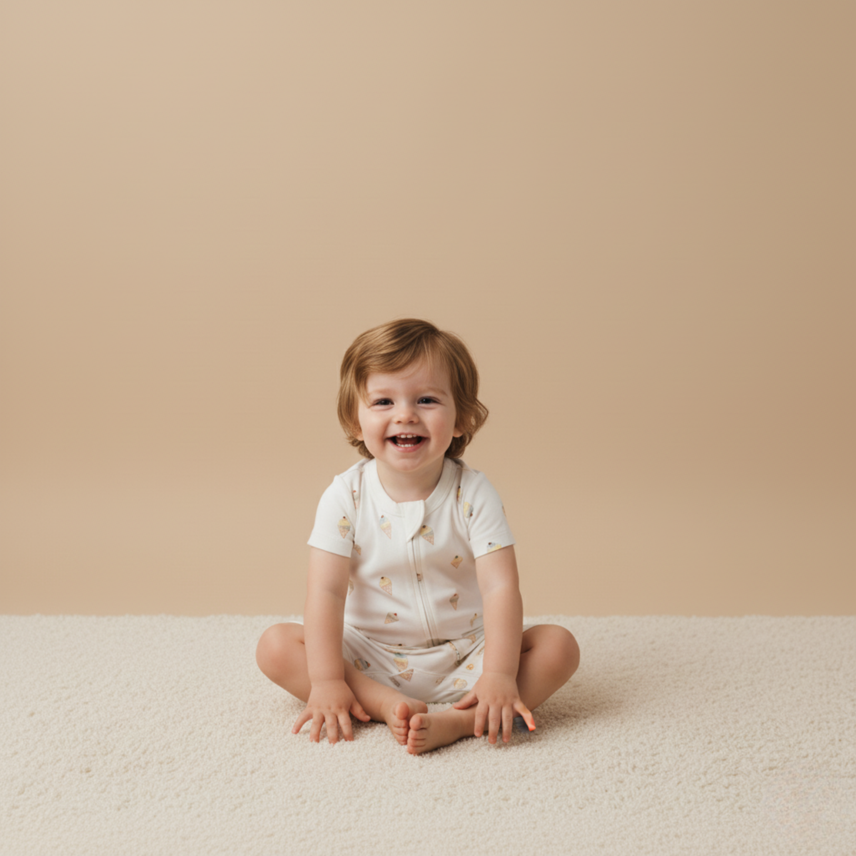 Organic Short Zip Romper - Ice Cream - Makemake Organics