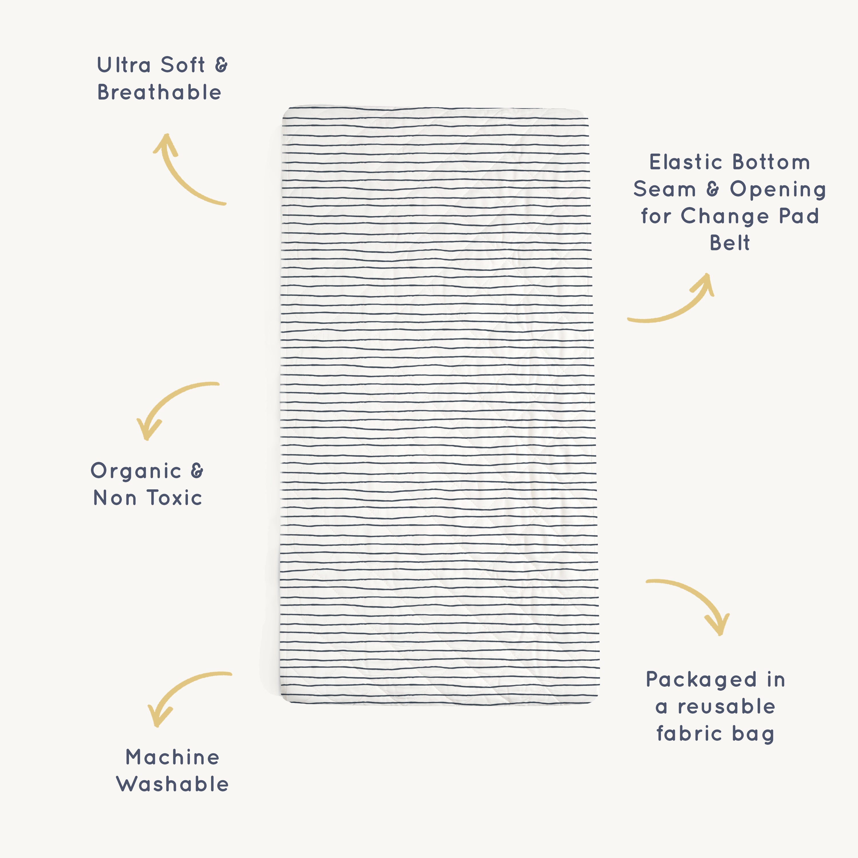 Organic Changing Pad Cover - Navy Stripes - Makemake Organics