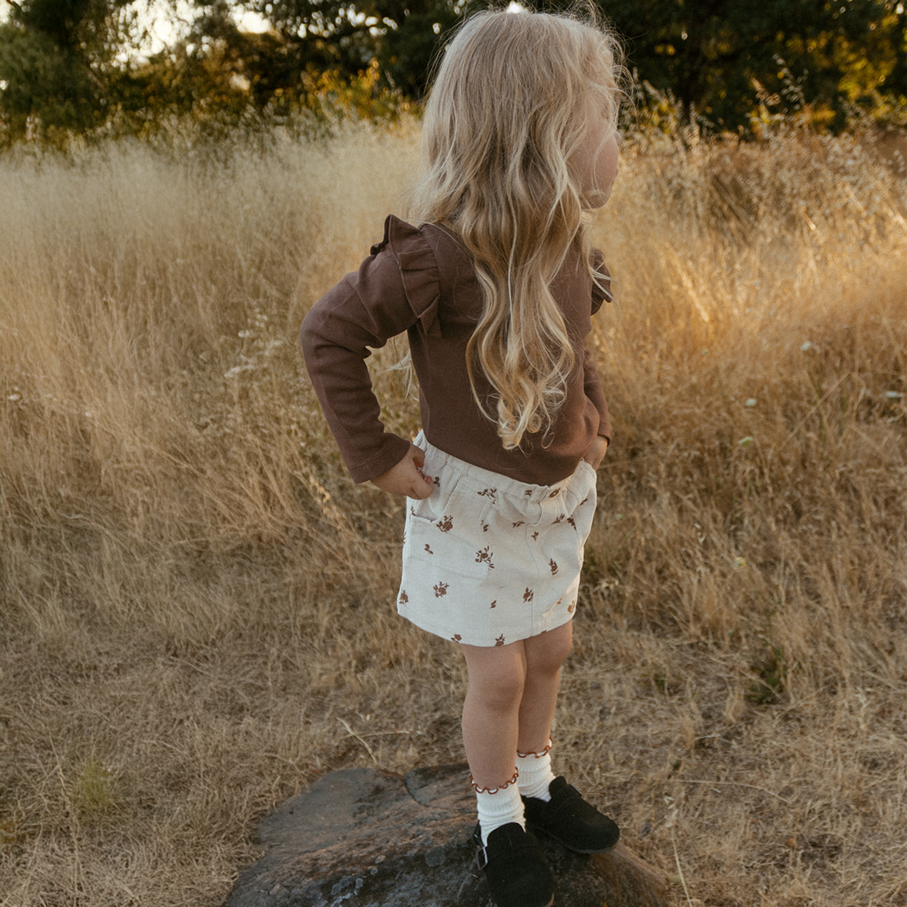 Organic Corduroy Skirt - Brown Floral - Makemake Organics