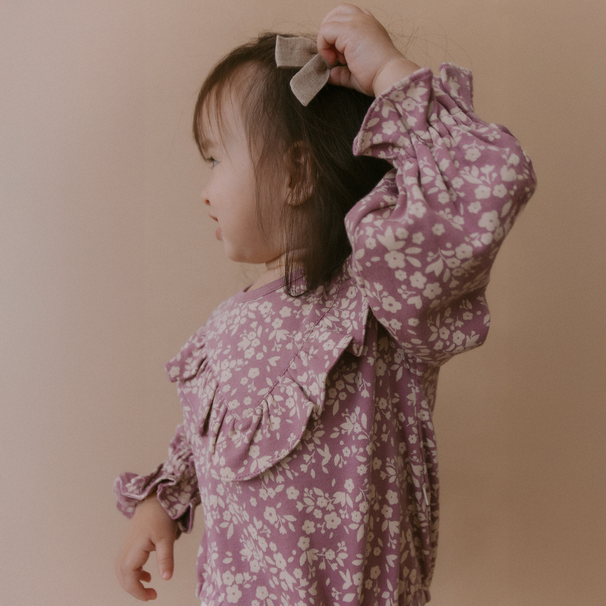 Organic Ruffle Bubble Romper - Thistle - Makemake Organics