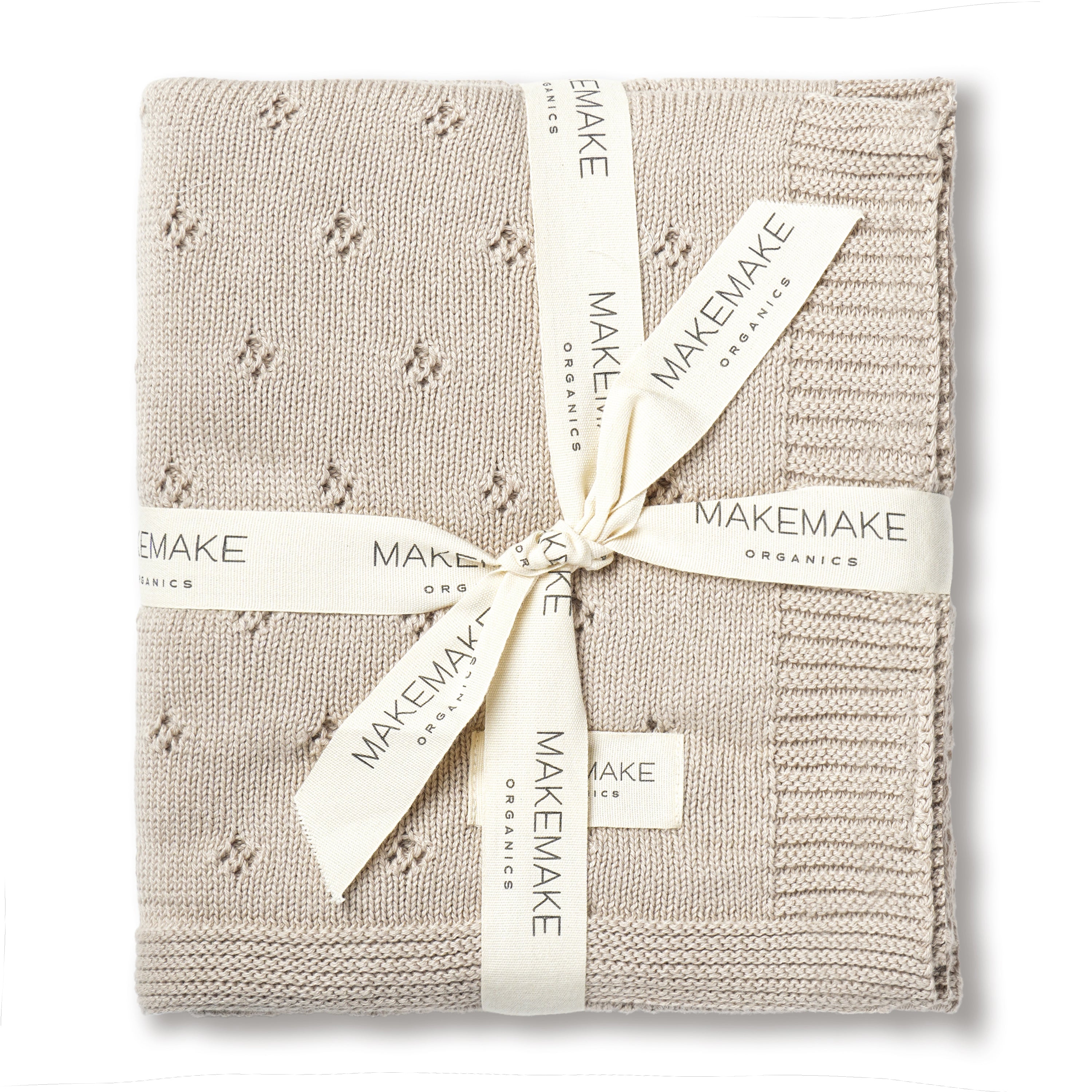 Organic Cotton Pointelle Baby Knit Blanket - Beige - Makemake Organics
