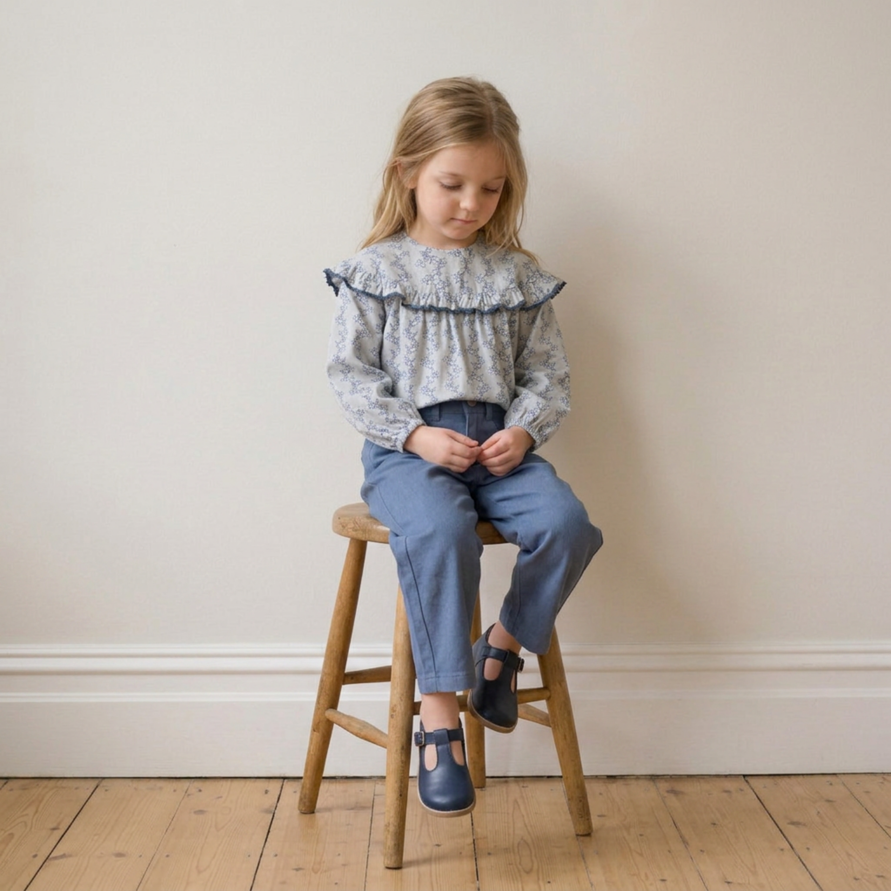 Organic Ruffle Cotton Blouse - Bluebell Vine