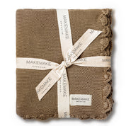 Organic Cotton Scalloped Baby Knit Blanket - Brown - Makemake Organics