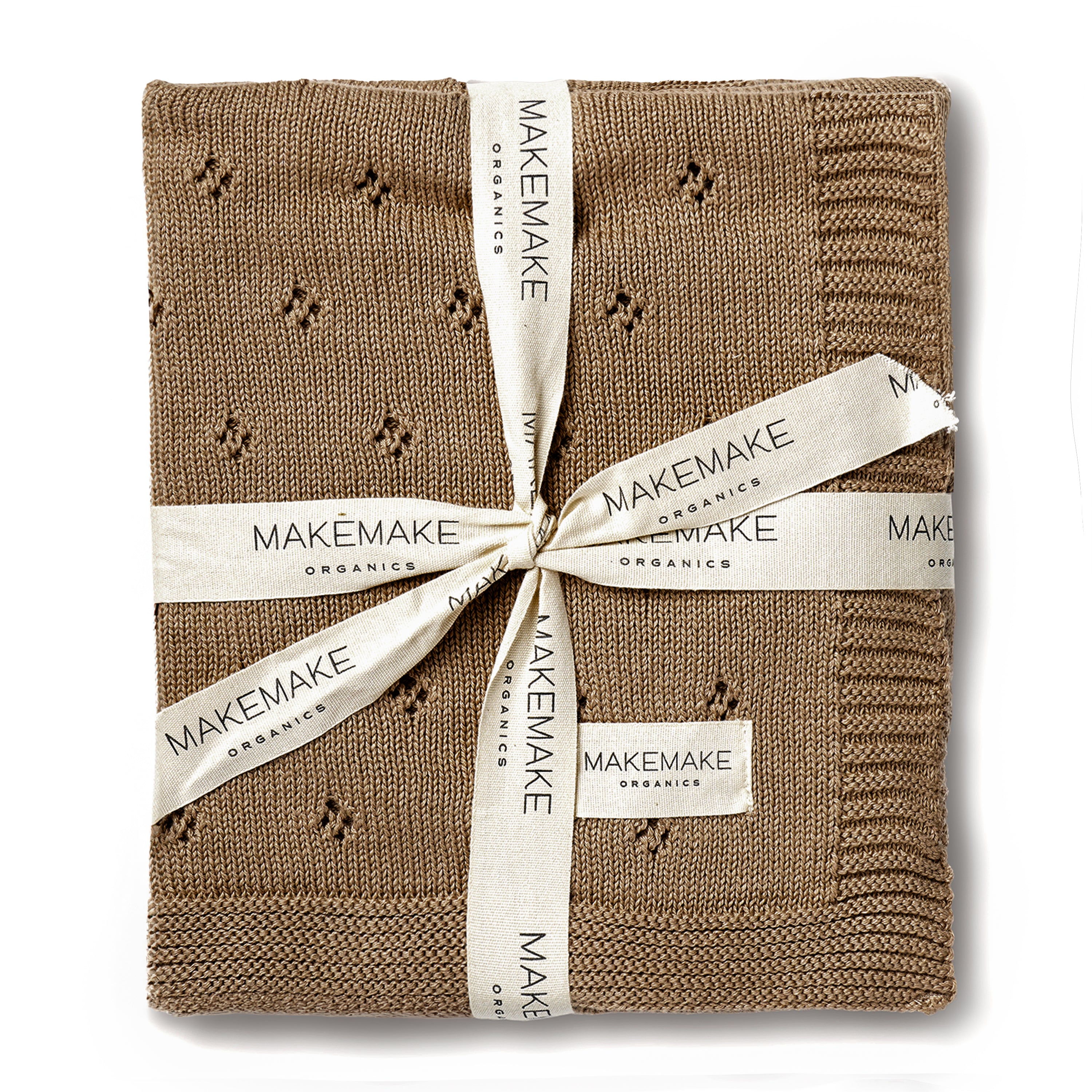 Organic Cotton Pointelle Baby Knit  Blanket - Brown - Makemake Organics