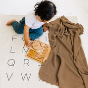 Organic Cotton Scalloped Baby Knit Blanket - Brown - Makemake Organics