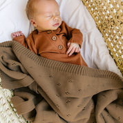 Organic Cotton Pointelle Baby Knit  Blanket - Brown - Makemake Organics