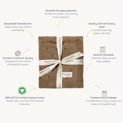 Organic Cotton Pointelle Baby Knit  Blanket - Brown - Makemake Organics