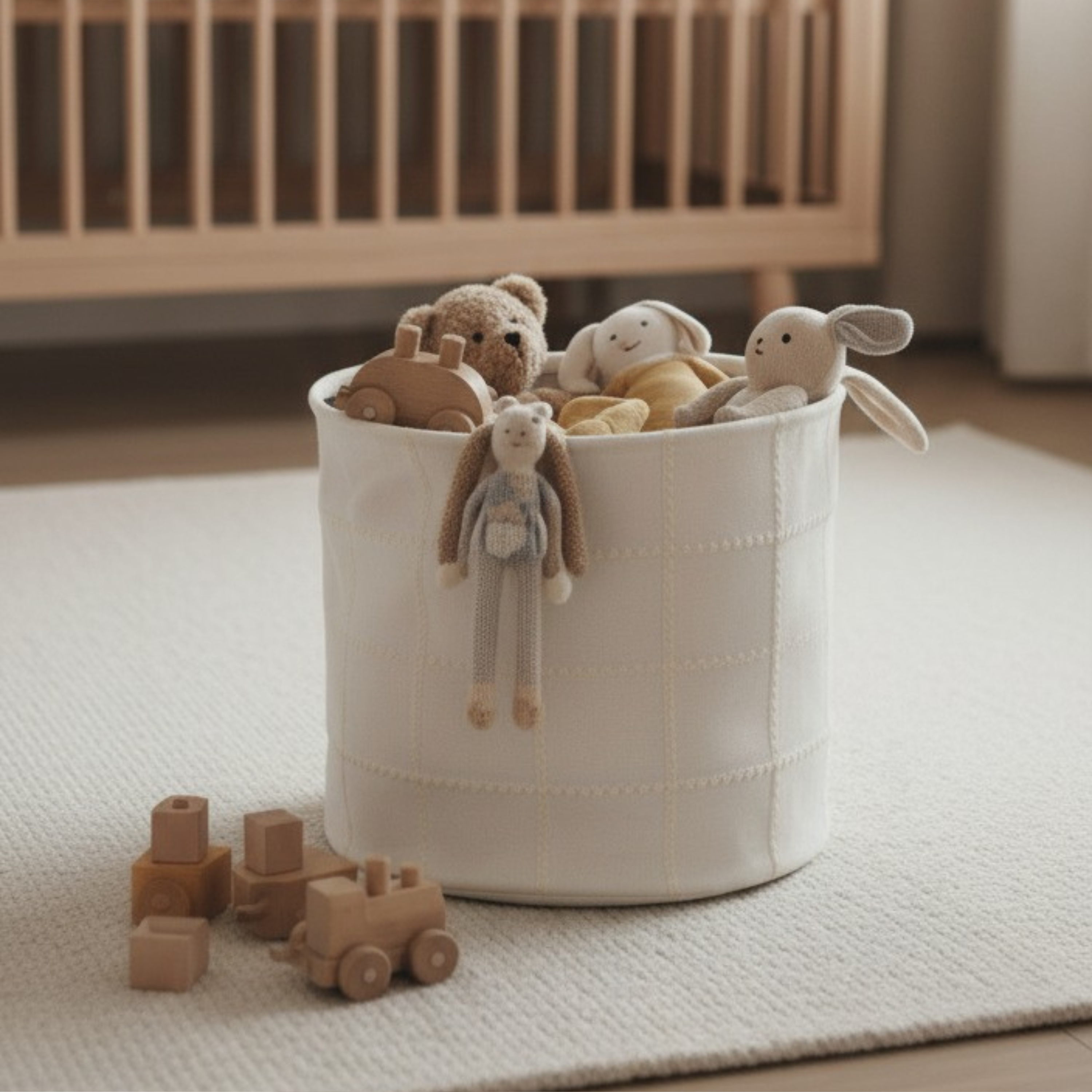 Handmade Canvas Storage Basket Mesh Lace -Oat - Makemake Organics
