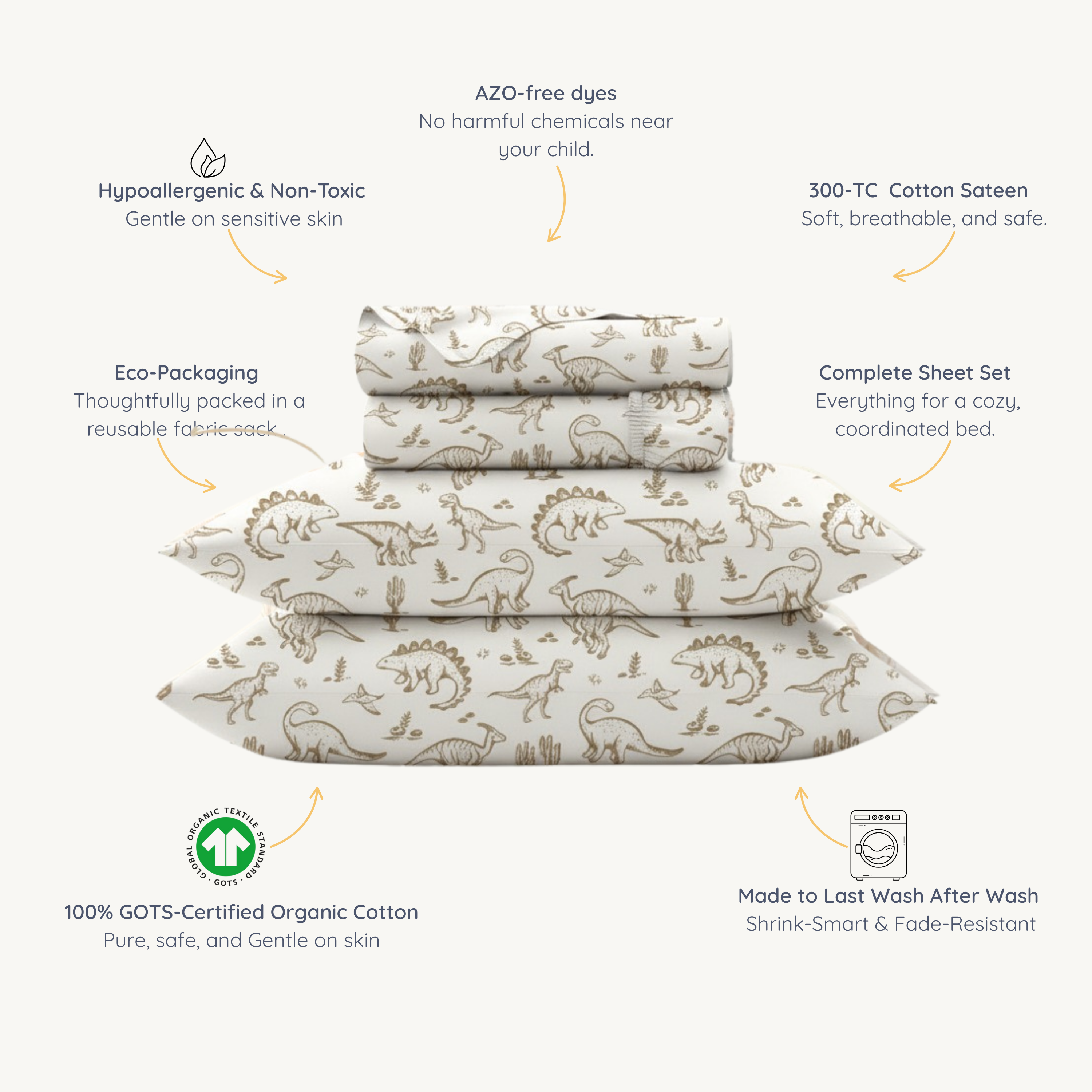 Organic Cotton Sheet Set - Dino Dreams - Makemake Organics