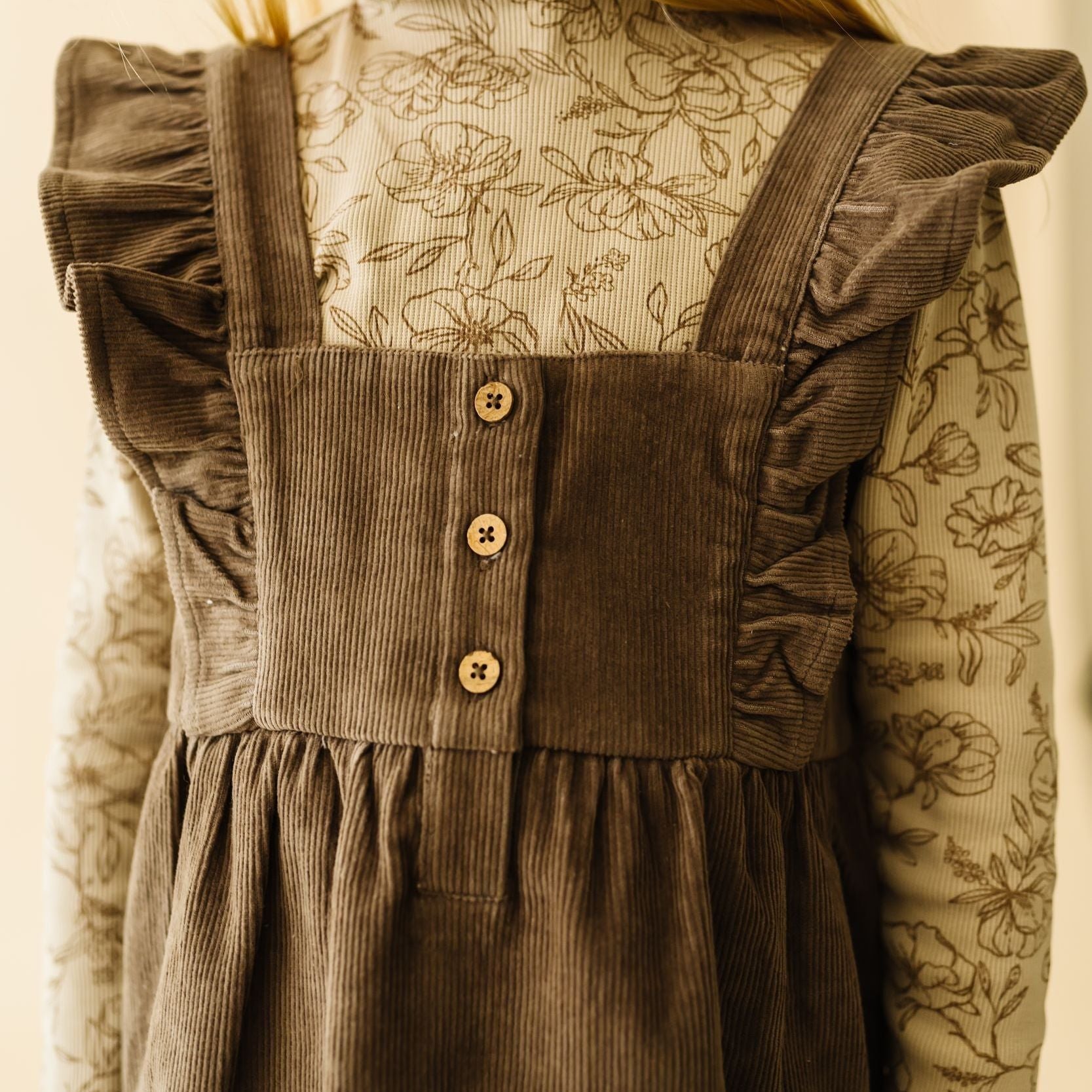 Organic Corduroy Ruffle Dress - Espresso - Makemake Organics