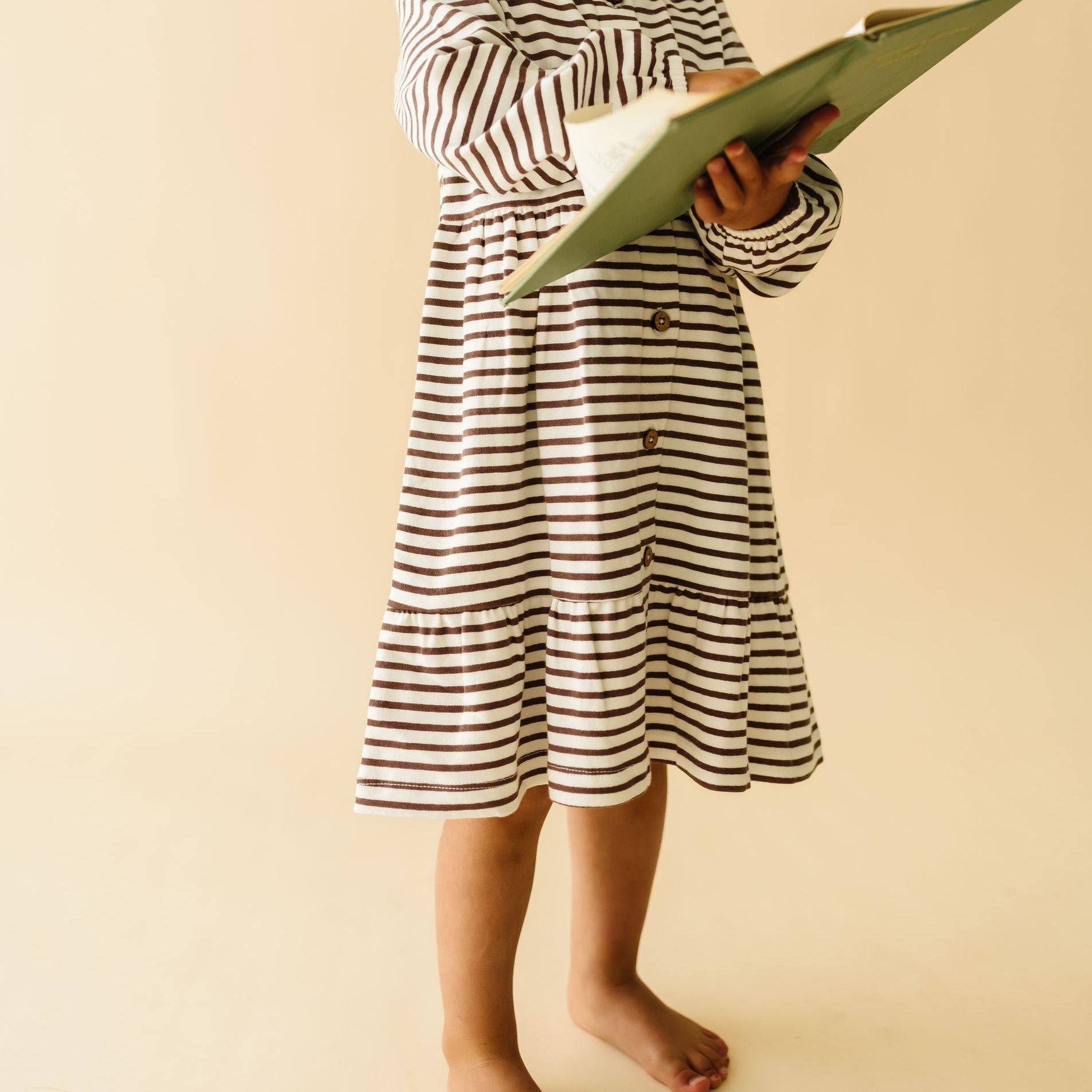 Organic Tiered Dress - Plum Stripes - Makemake Organics