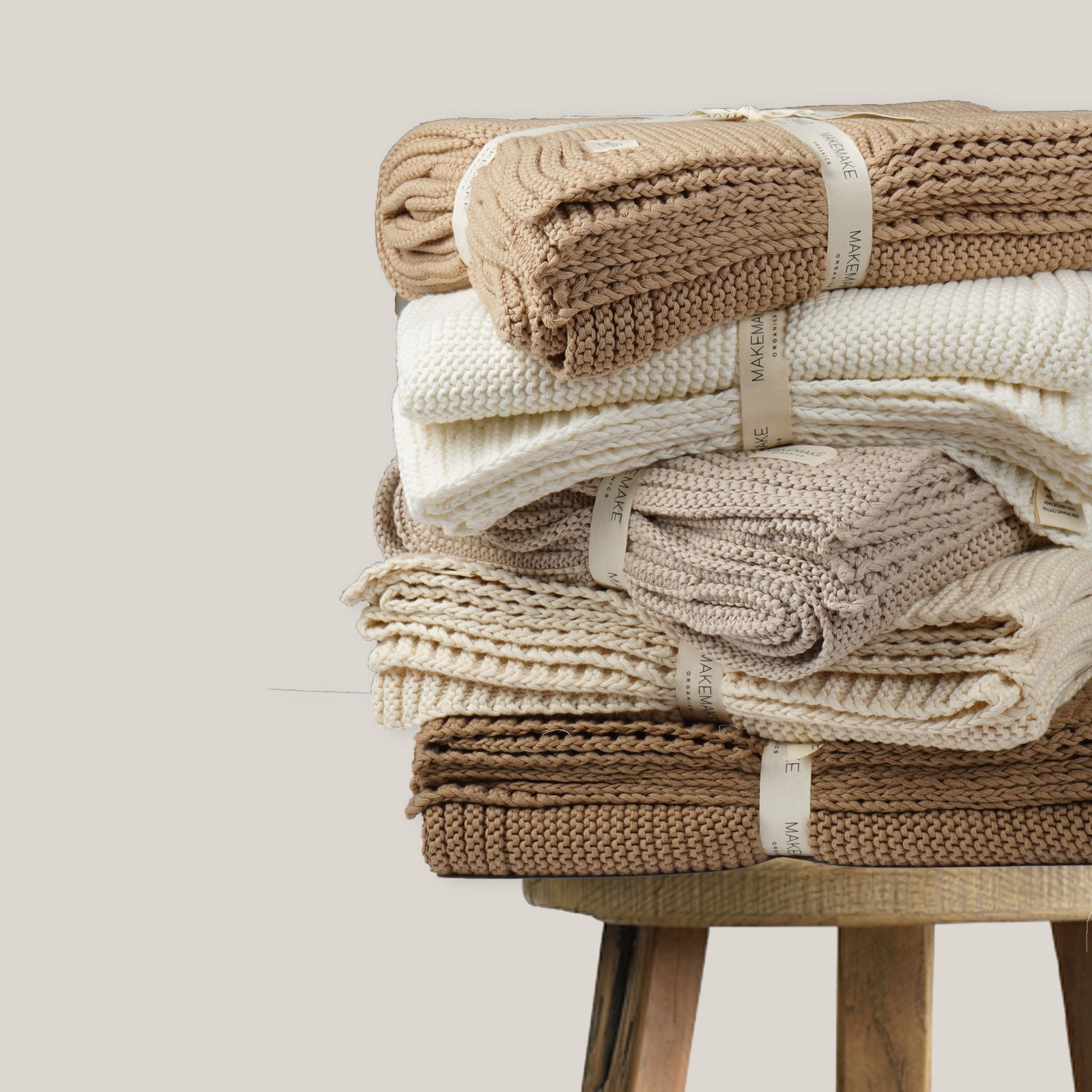 Organic Knit Throw Blanket - Sand - Makemake Organics