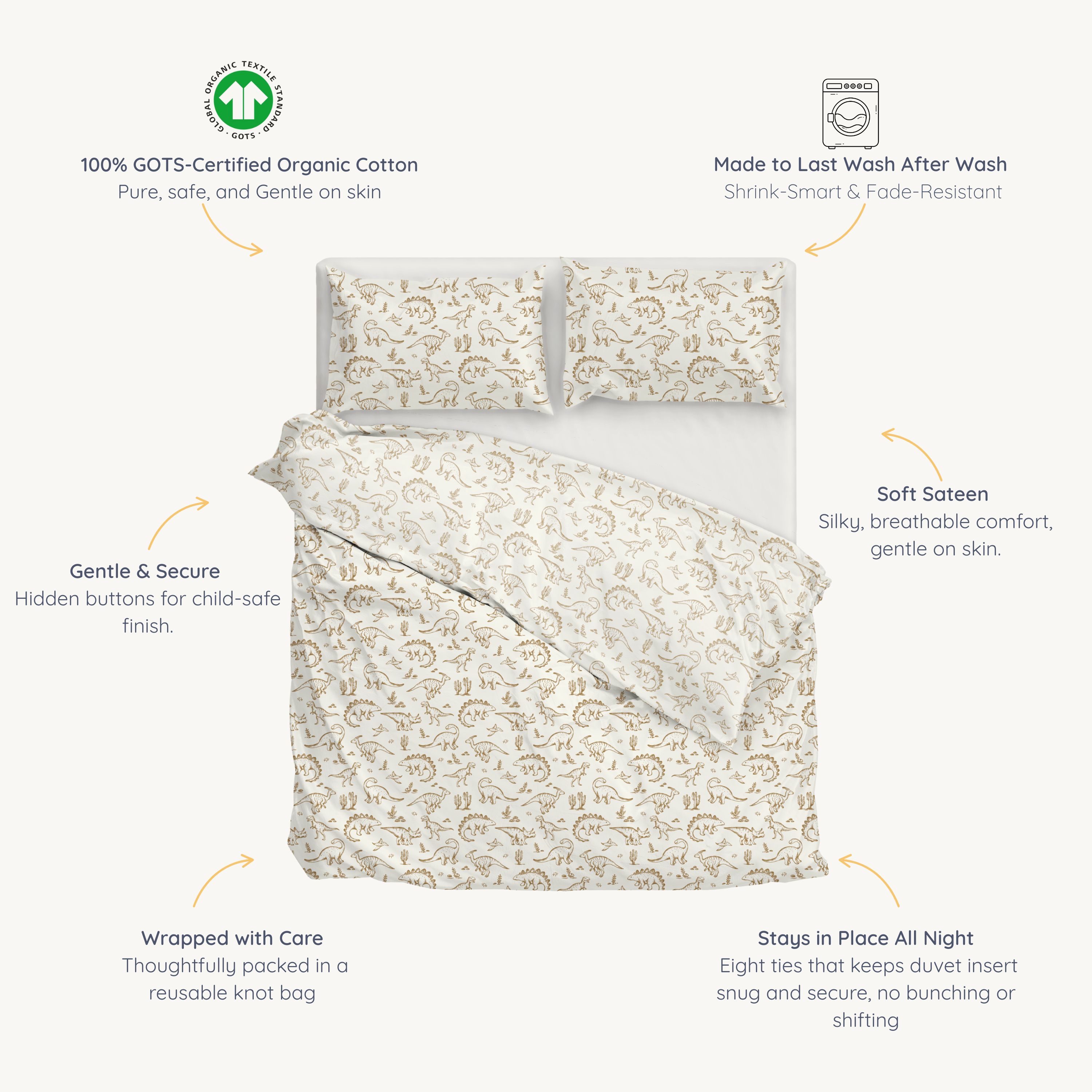 Organic Duvet Cover - Dino Dreams - Makemake Organics