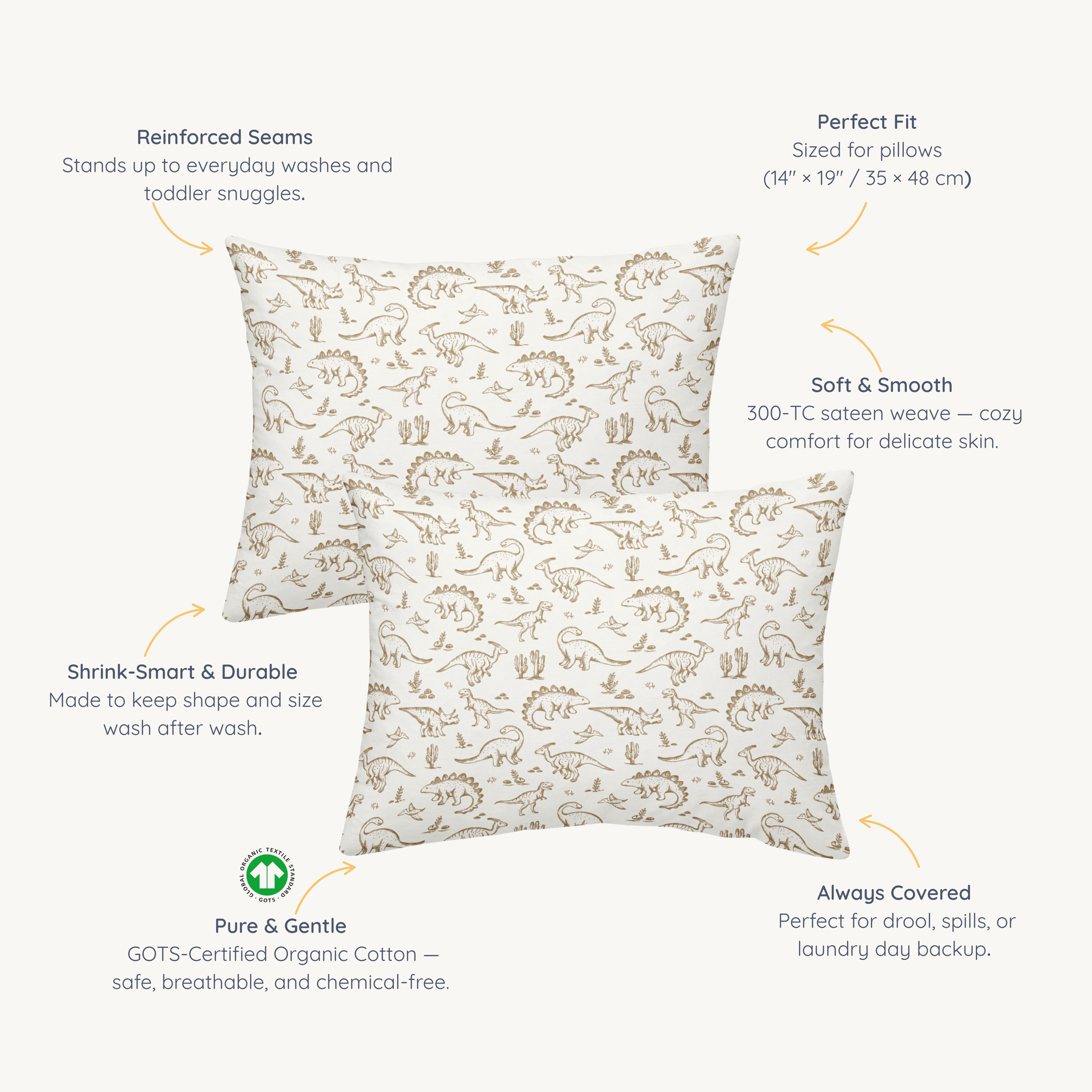 Organic Toddler Pillowcase - Dino Dreams (Open Box) - Makemake Organics