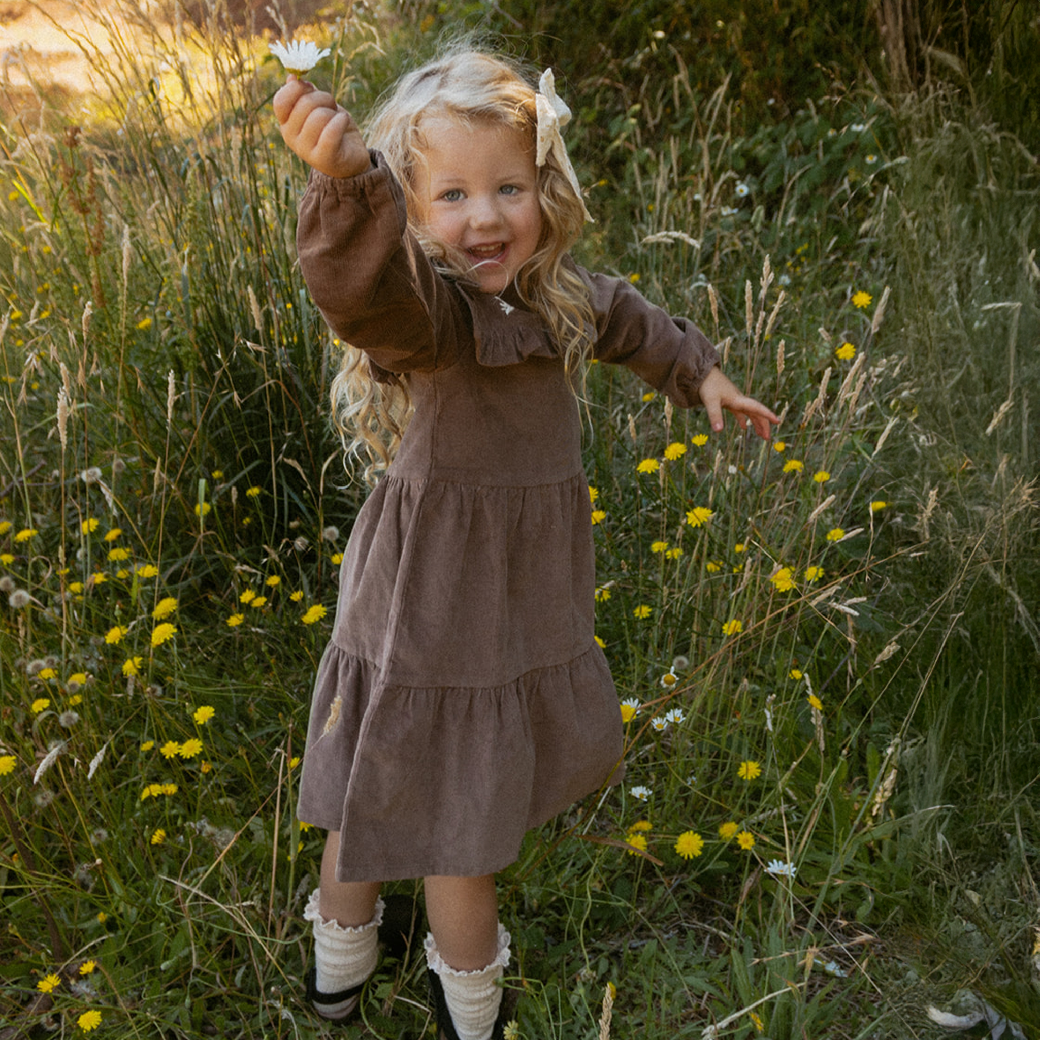 Organic Embroidered Corduroy Dress - Dark Brown Makemake Organics Organic Embroidered Corduroy Dress - Dark Brown Makemake Organics